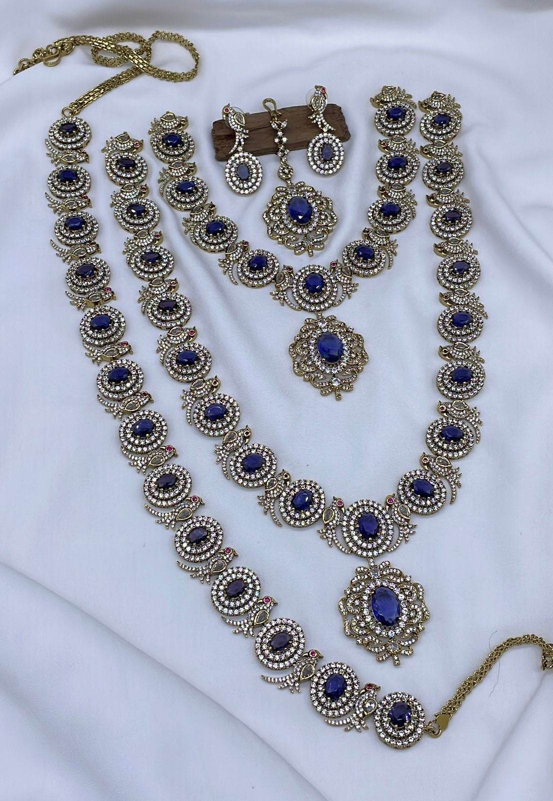 Victorian Polish with AD Stones Bridal Combo Set - Nakshatra Jewels