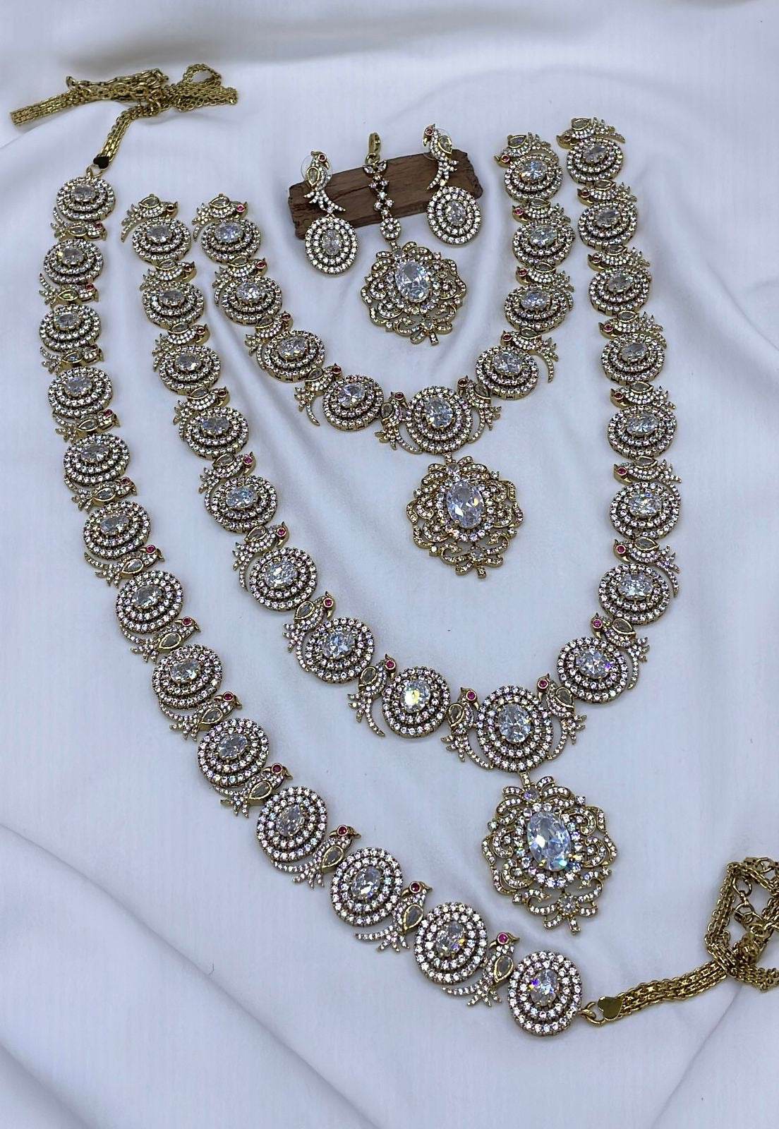Victorian Polish with AD Stones Bridal Combo Set - Nakshatra Jewels