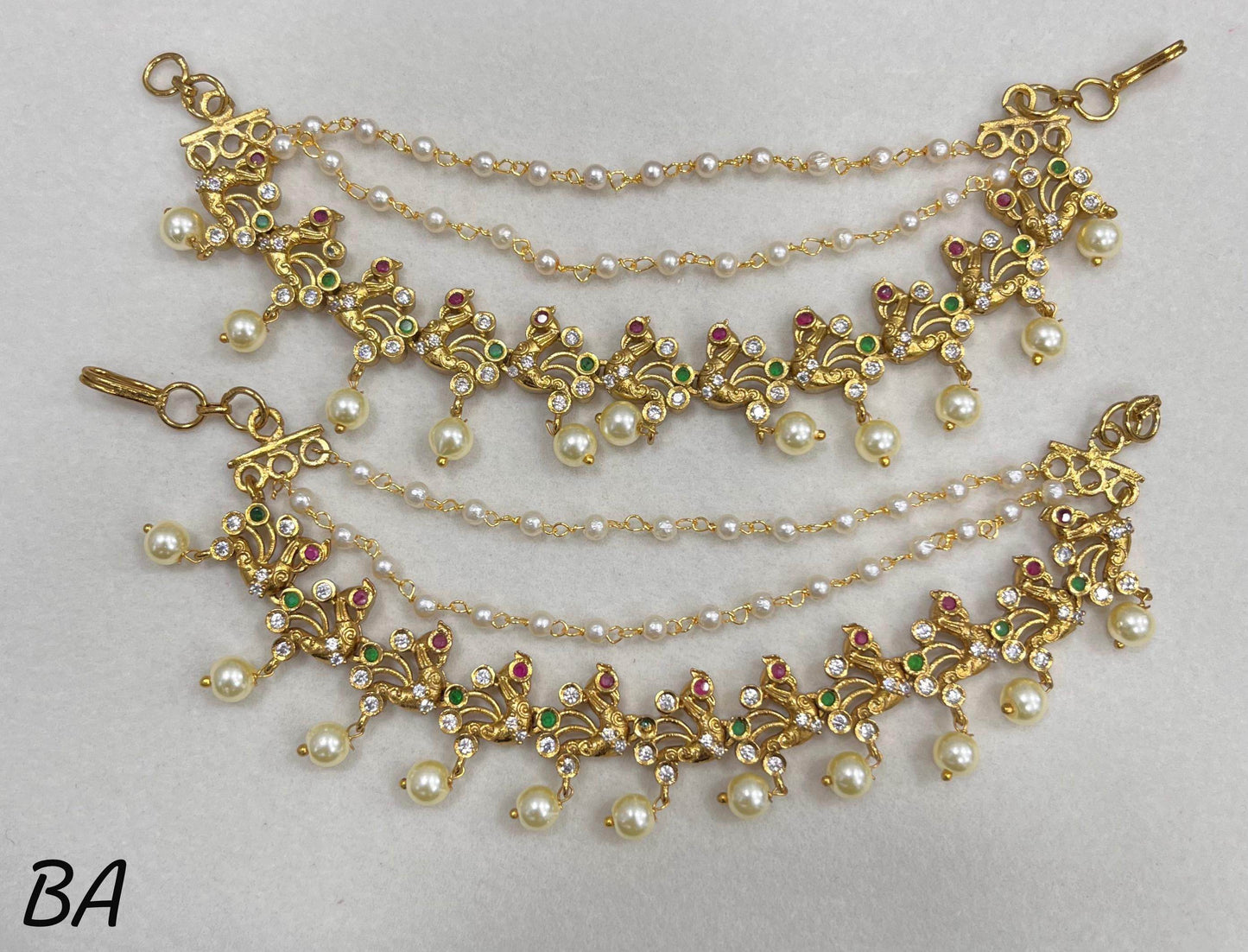 Premium Matt with Kempu Stones Ear Chains - Nakshatra Jewels