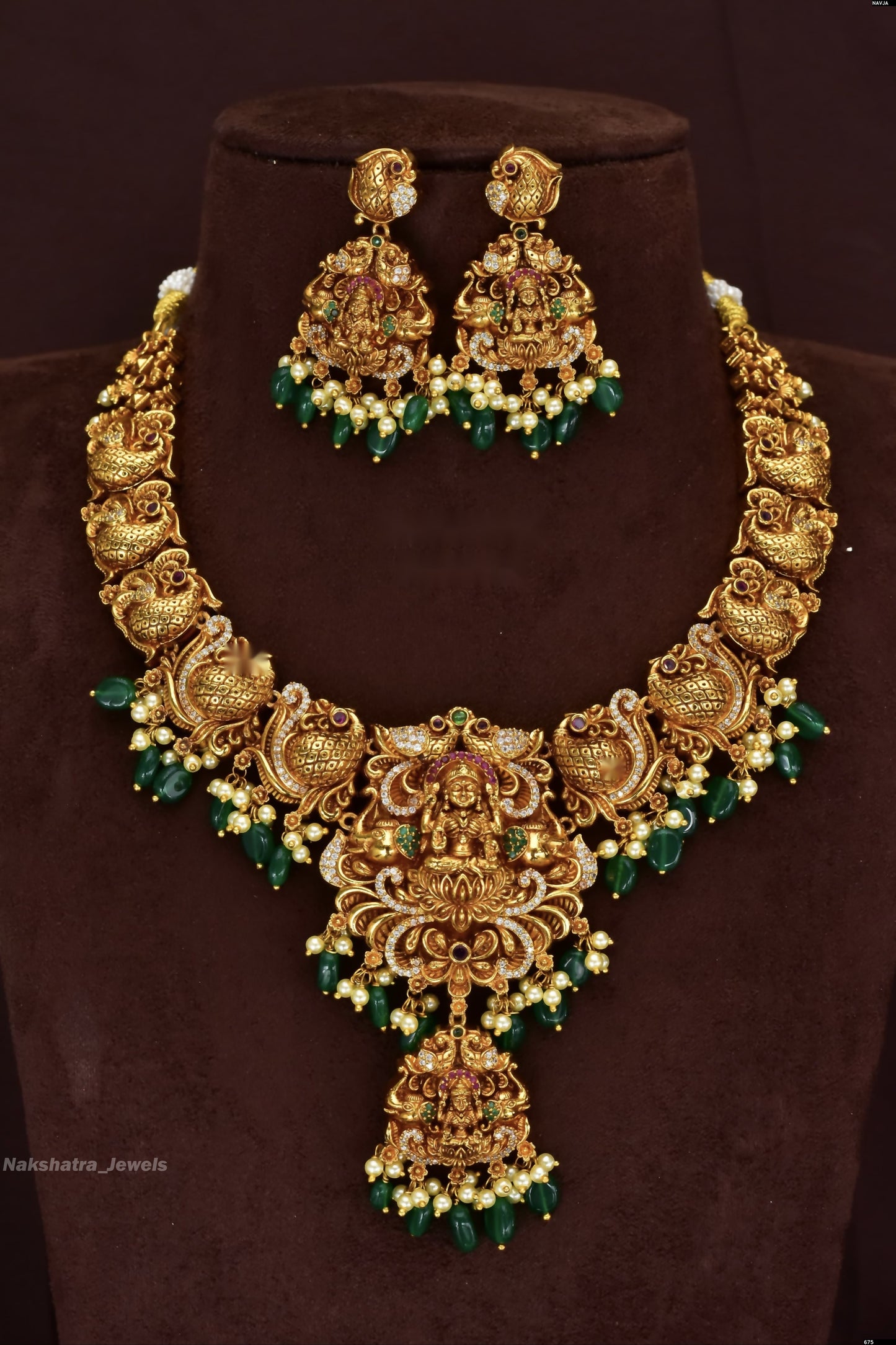 Nakshi Work with Kempu Stones Bridal Necklace