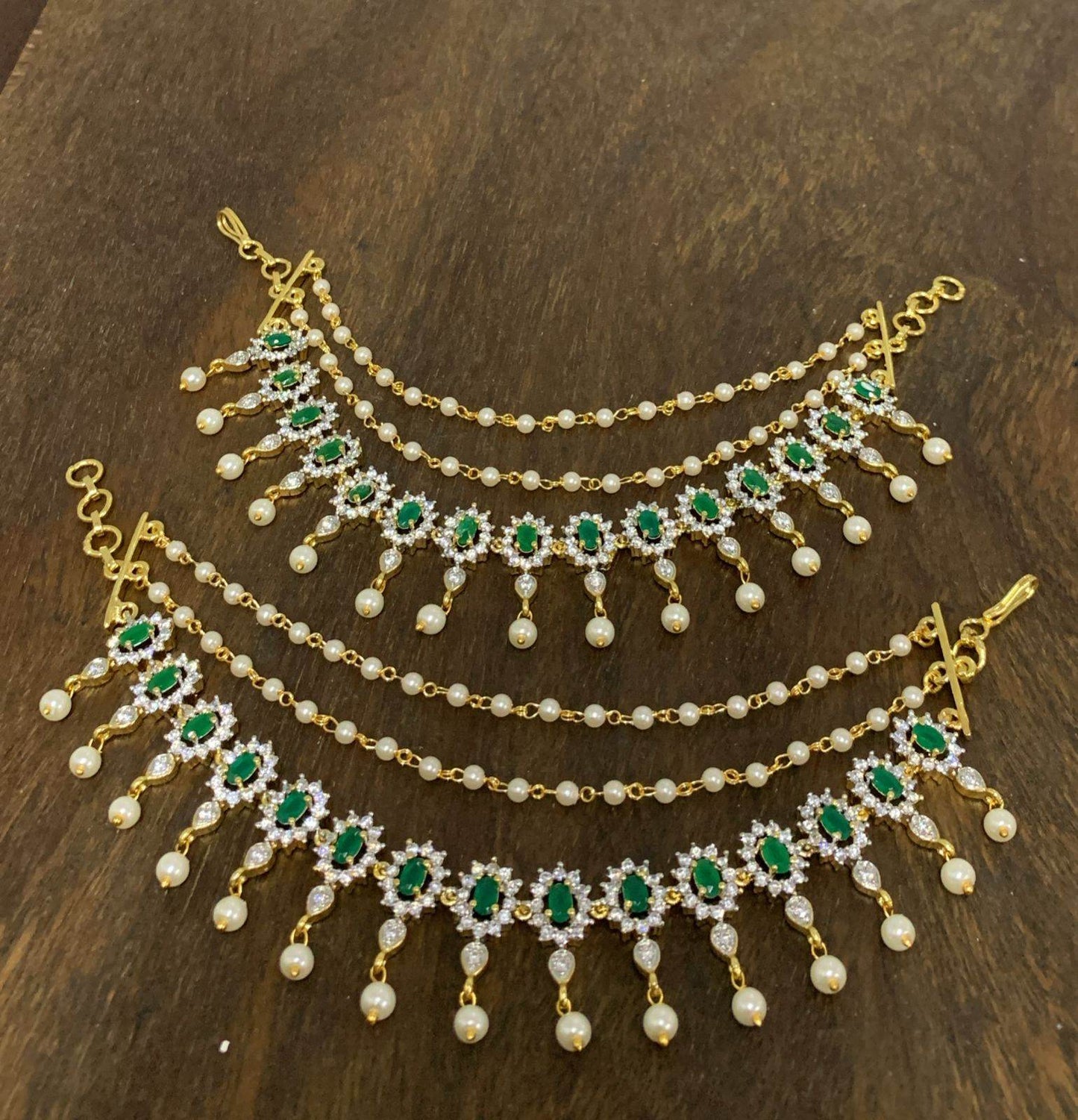 Premium Matt withCZ Stones Ear Chains - Nakshatra Jewels
