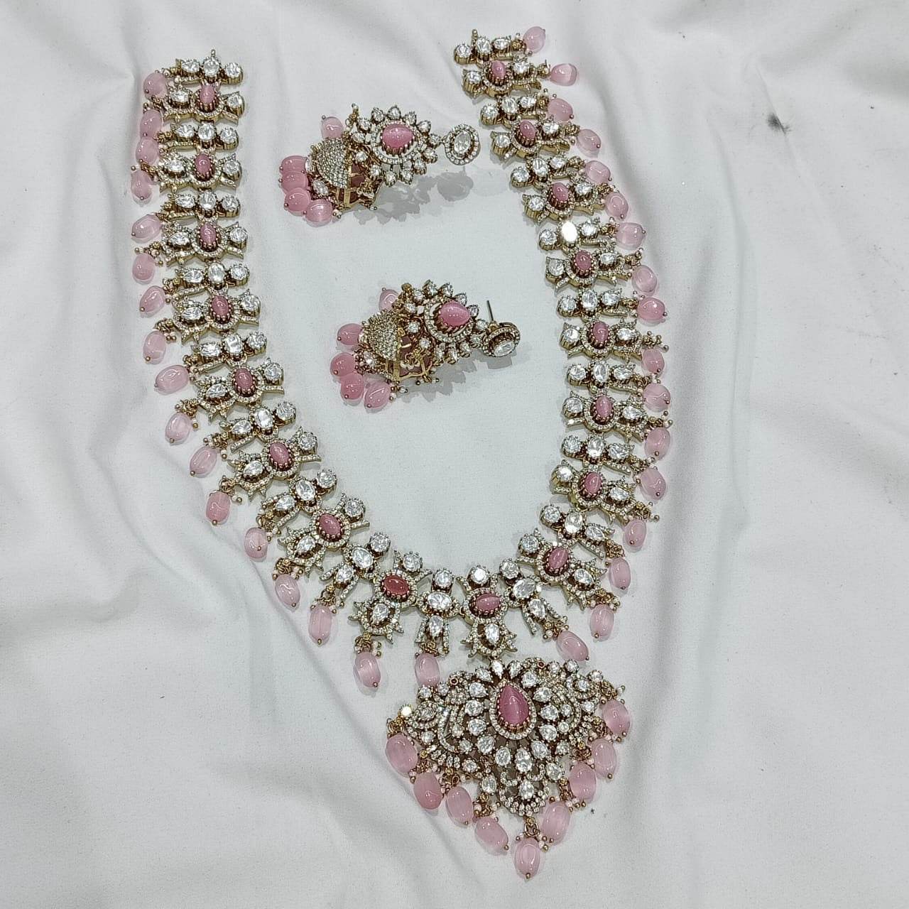 Victorian Polish AD & Moissanite Stones Bridal Haram - Nakshatra Jewels