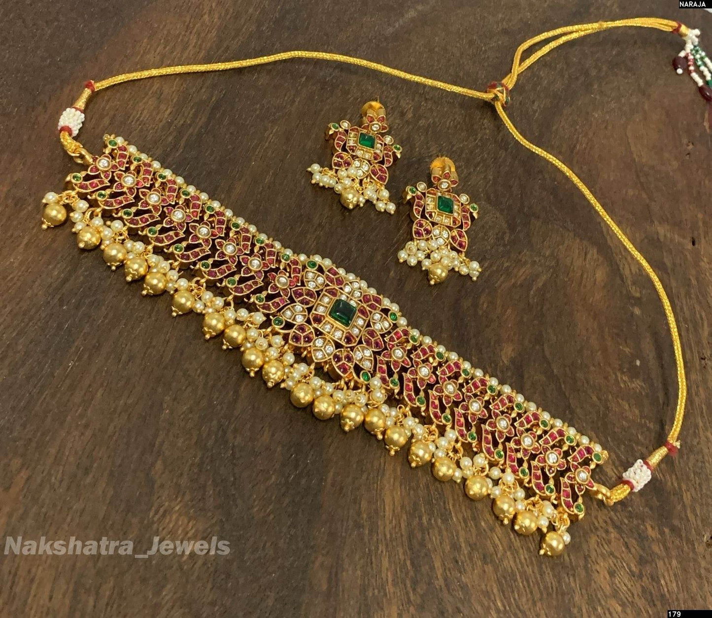 Nagasi Work with Kempu Stones Bridal Choker - Nakshatra Jewels