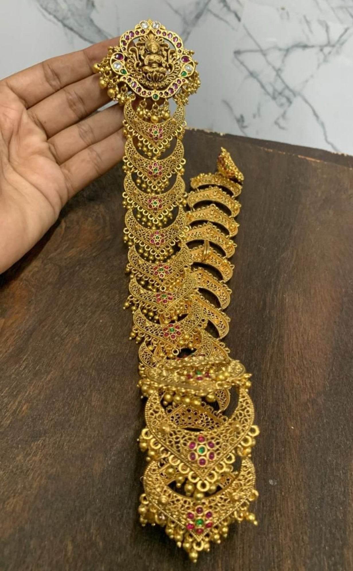 Hair Accessories - (Premium Nakshi work with Kempu Stone) - Nakshatra Jewels
