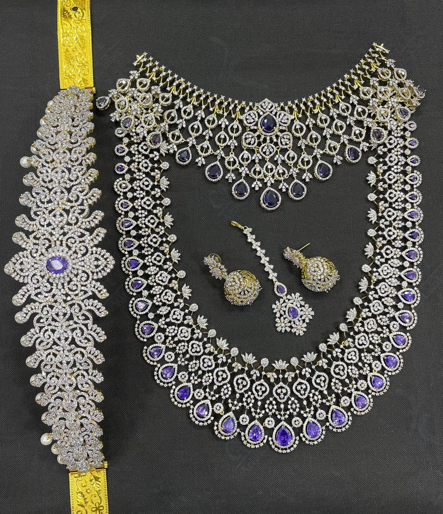 American Diamond Stones Bridal Combo Set - Nakshatra Jewels