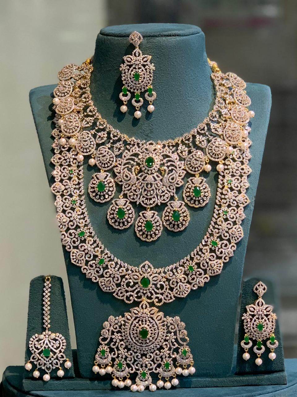 American Diamond Stones Bridal Combo Set - Nakshatra Jewels