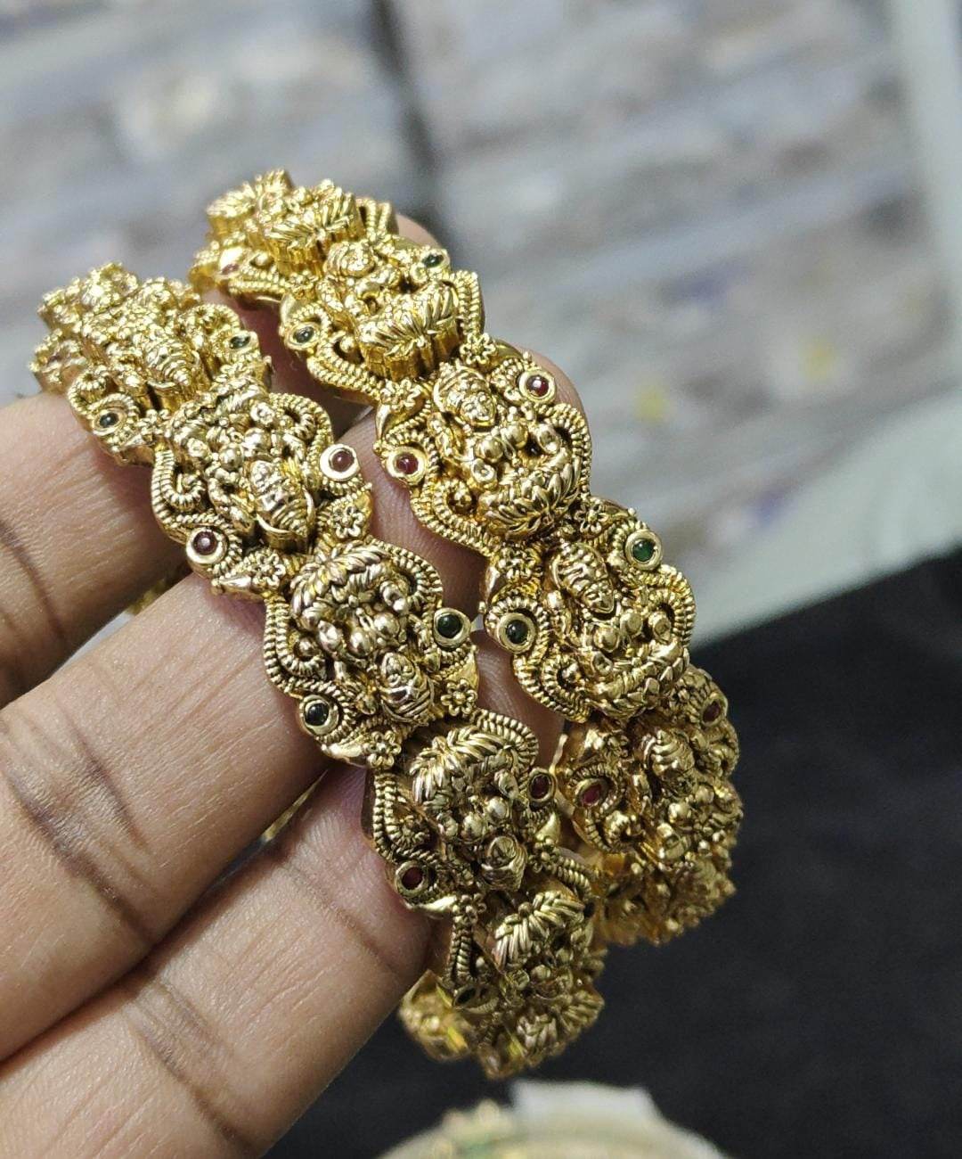Premium Matt with AD & Kempu Stones Bangles - Nakshatra Jewels