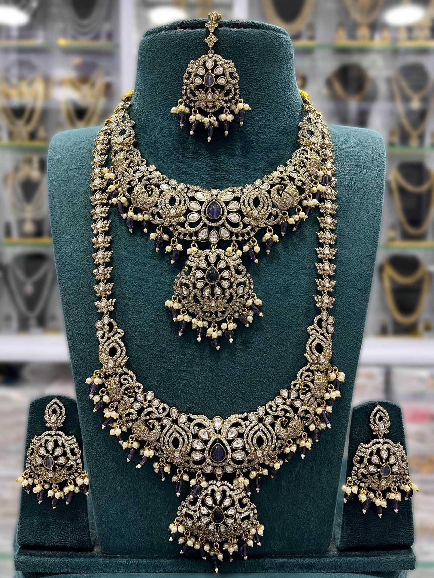 Victorian Polish with AD Stones Bridal Combo - Nakshatra Jewels