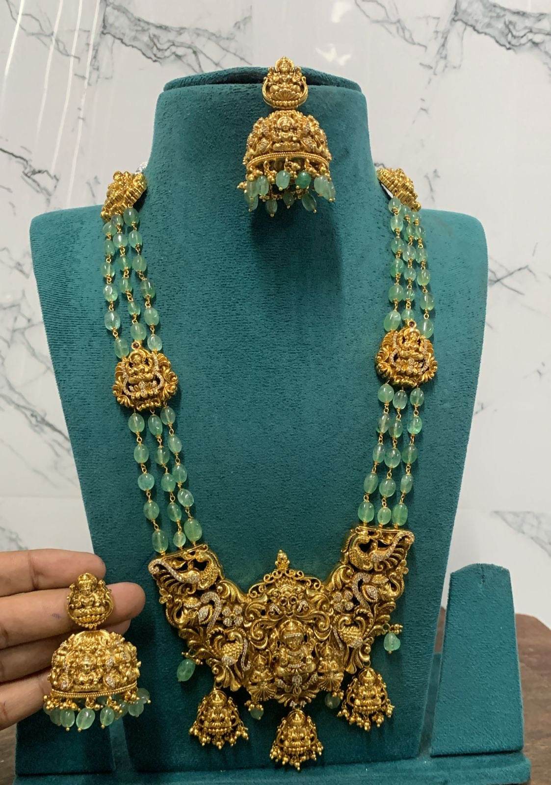 Nakshi Work with AD stones & Beads Haram (Gold Replica) - Nakshatra Jewels