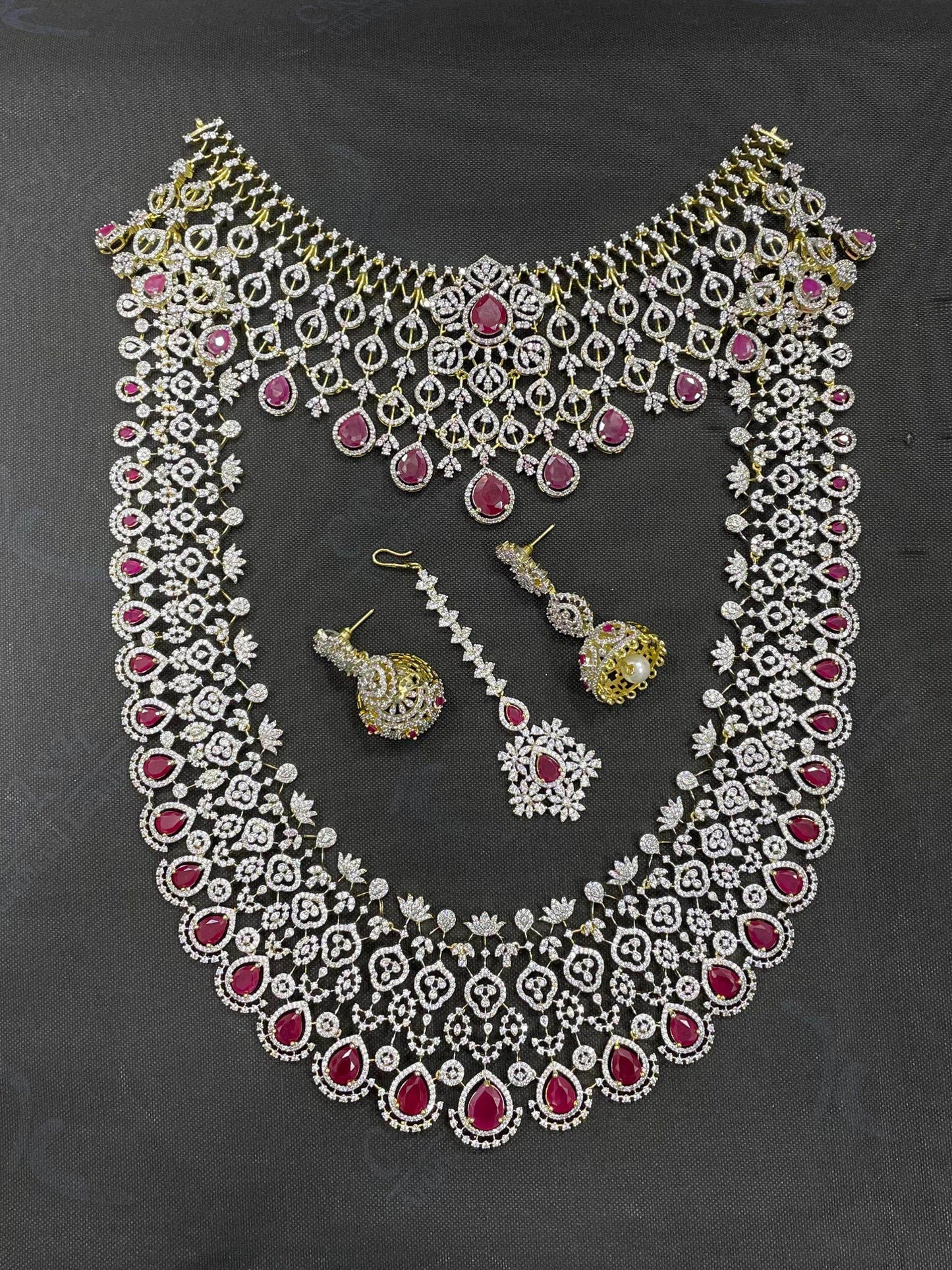 American Diamond Stones Bridal Combo Set - Nakshatra Jewels
