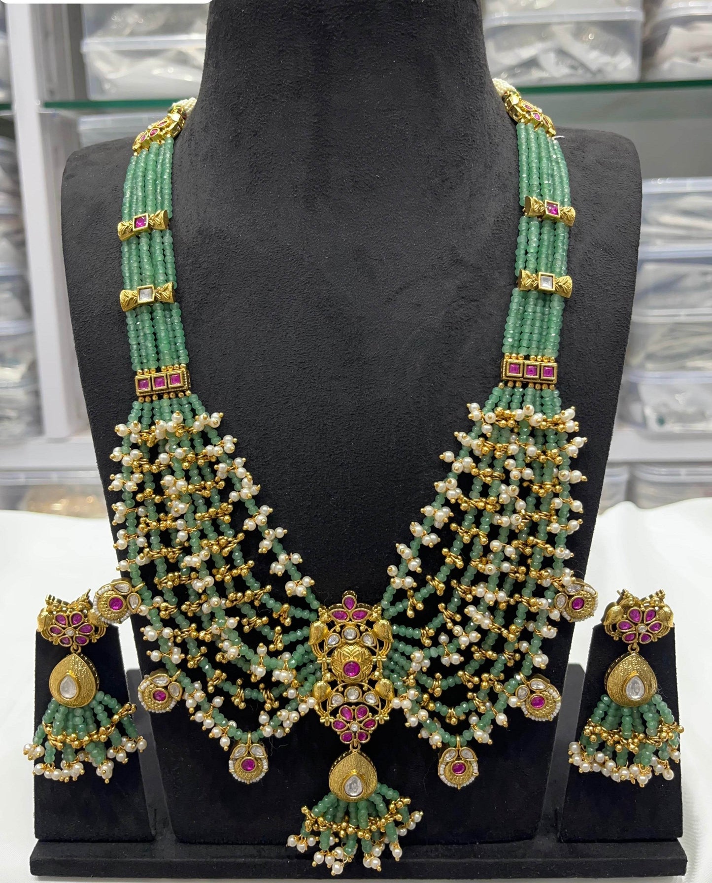 Semi Precious Beads Haram with Kundan Stones - Nakshatra Jewels