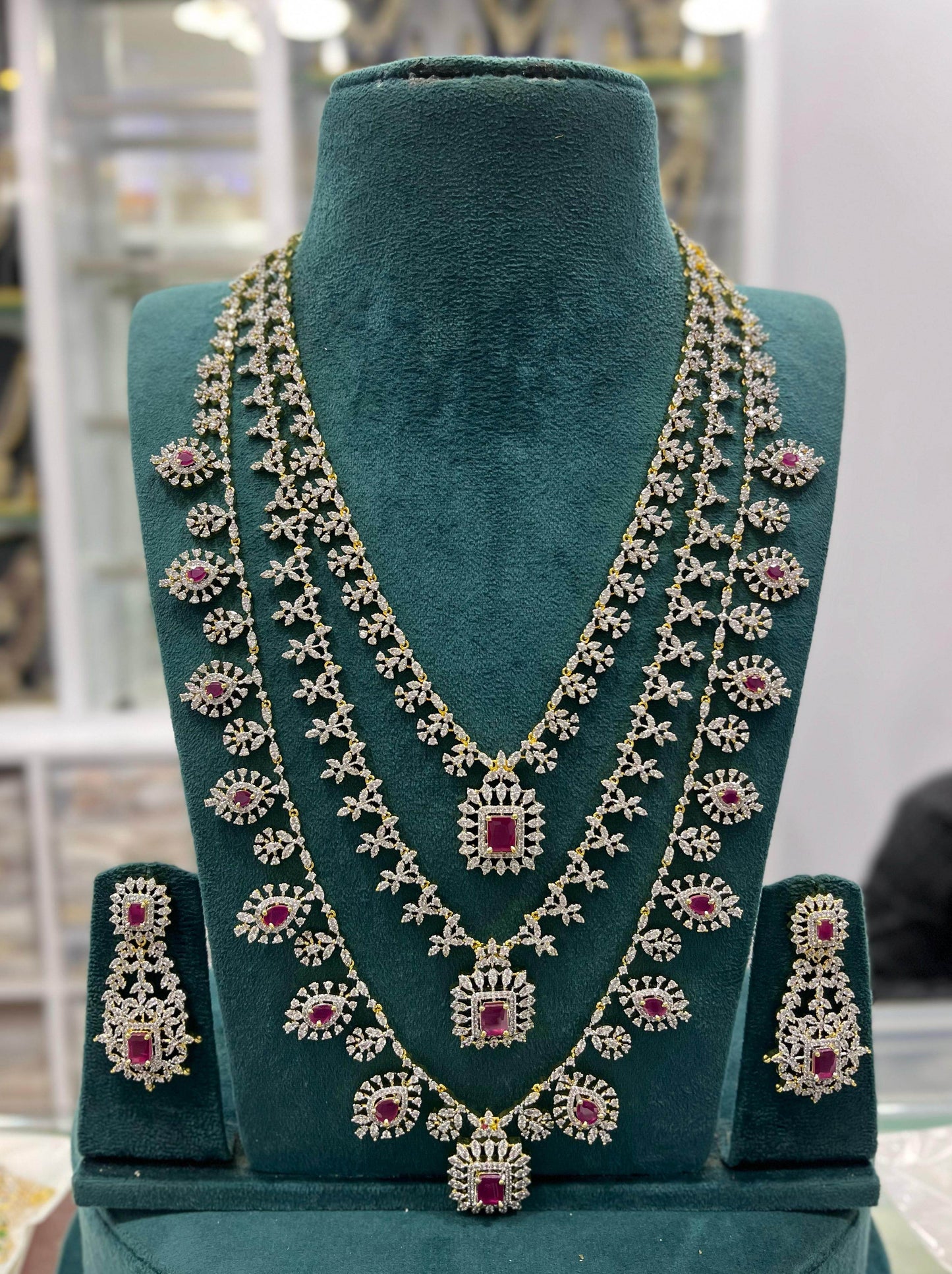 American Diamond Stones Bridal Layer Haram - Nakshatra Jewels