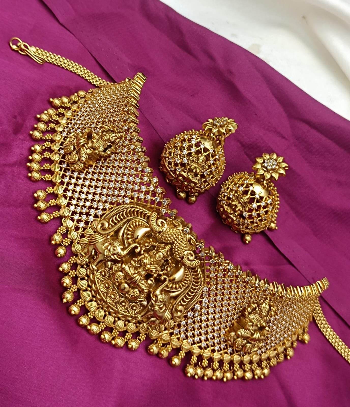Nakshi Work with AD Stones Bridal Choker - Nakshatra Jewels