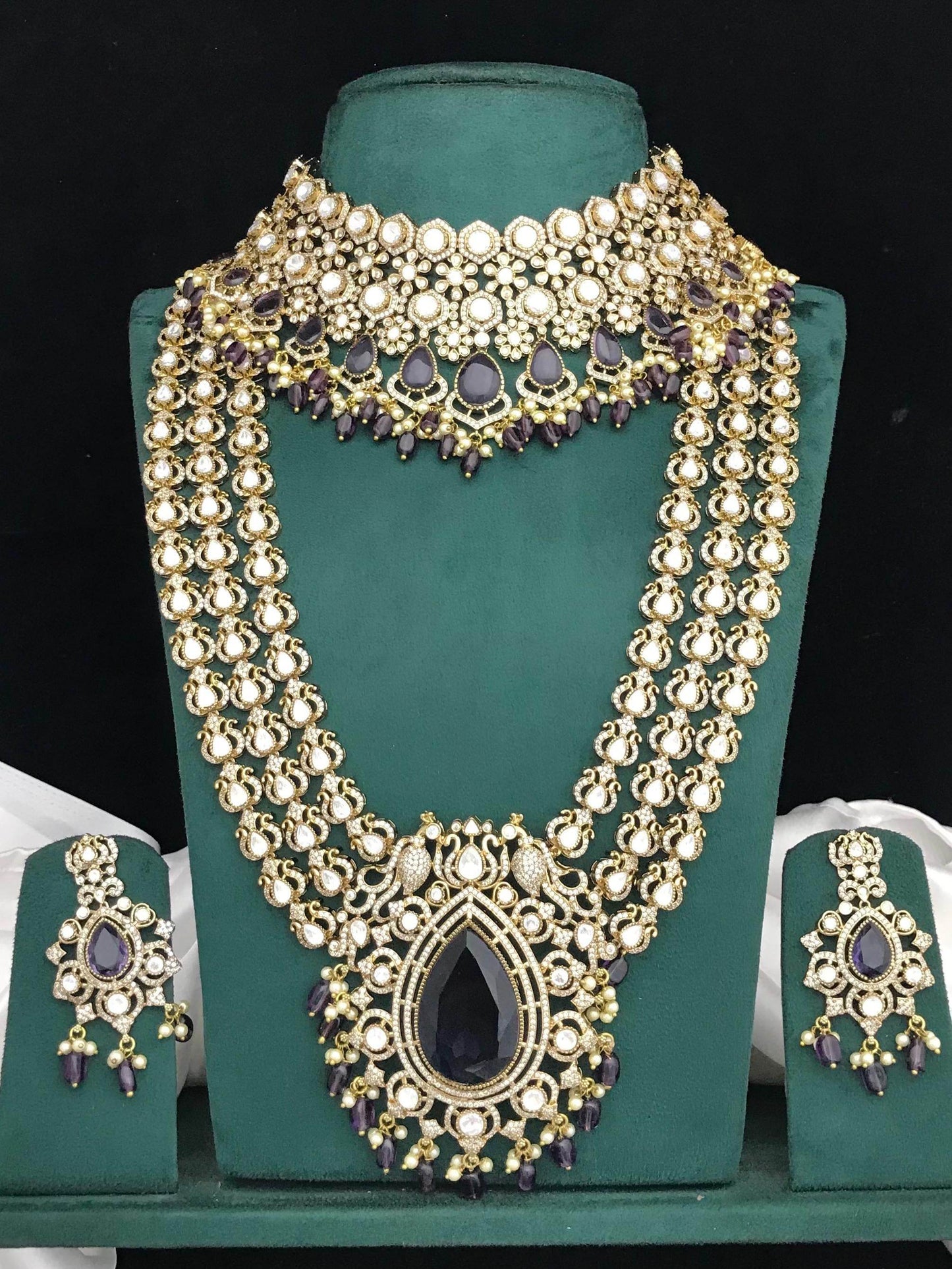 Moissanite Stones Bridal Combo Set - Nakshatra Jewels
