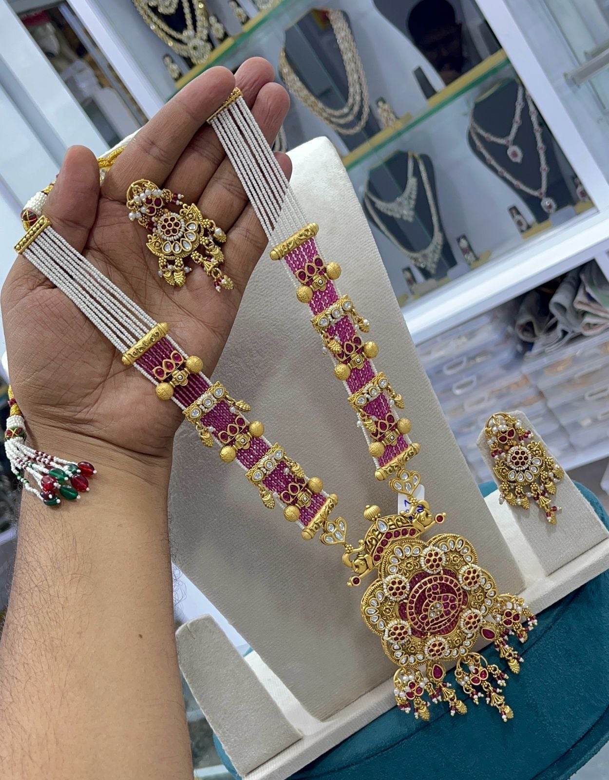 Nagasi work with AD Stones Pendent Beads Haram - Nakshatra Jewels