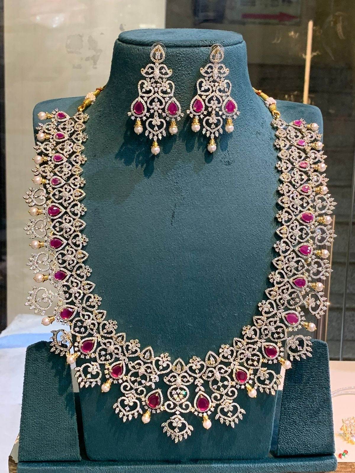 American Diamond Stones Bridal Haram - Nakshatra Jewels