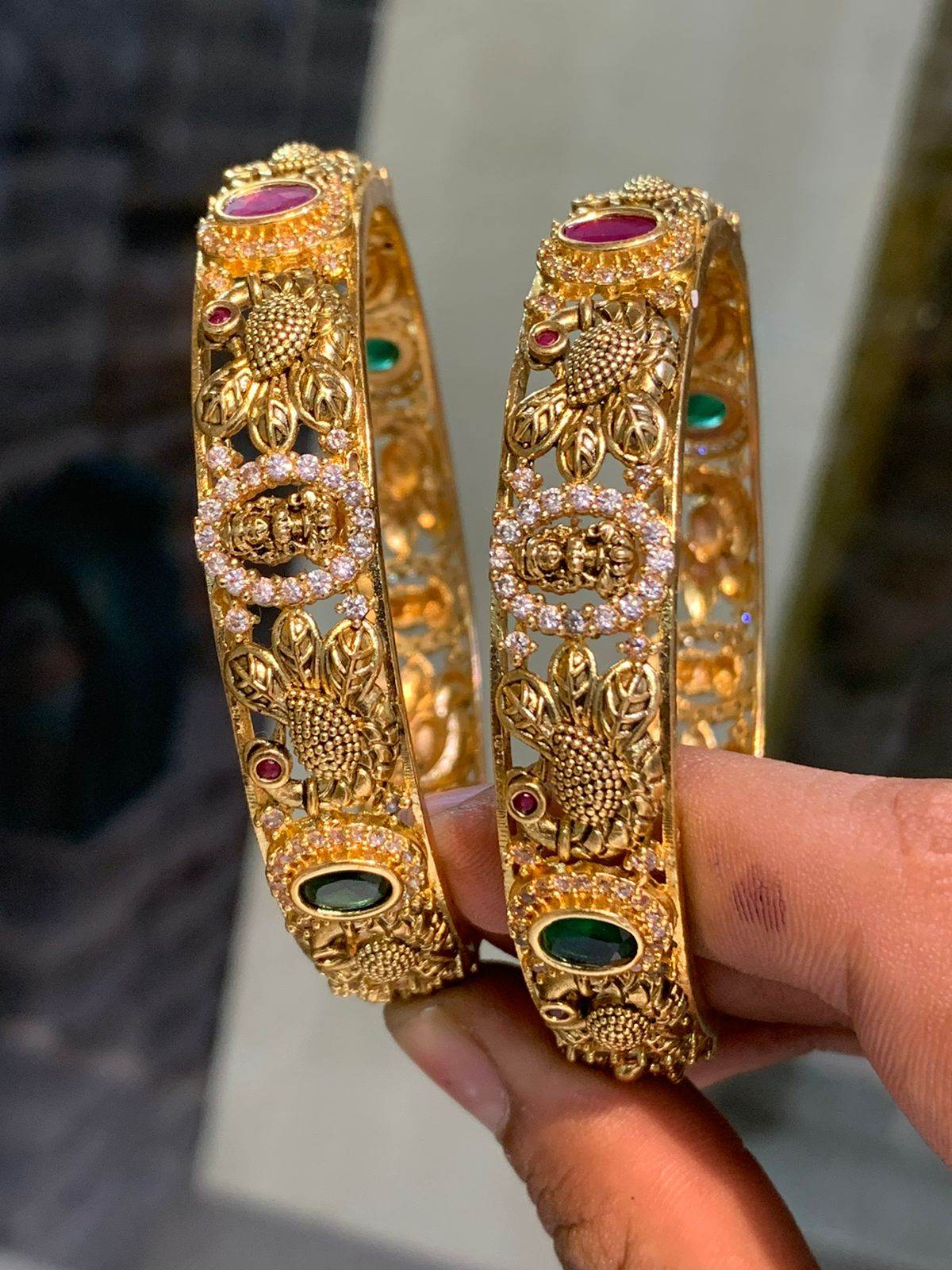 Premium Matt with AD & Kempu Stones Bangles - Nakshatra Jewels
