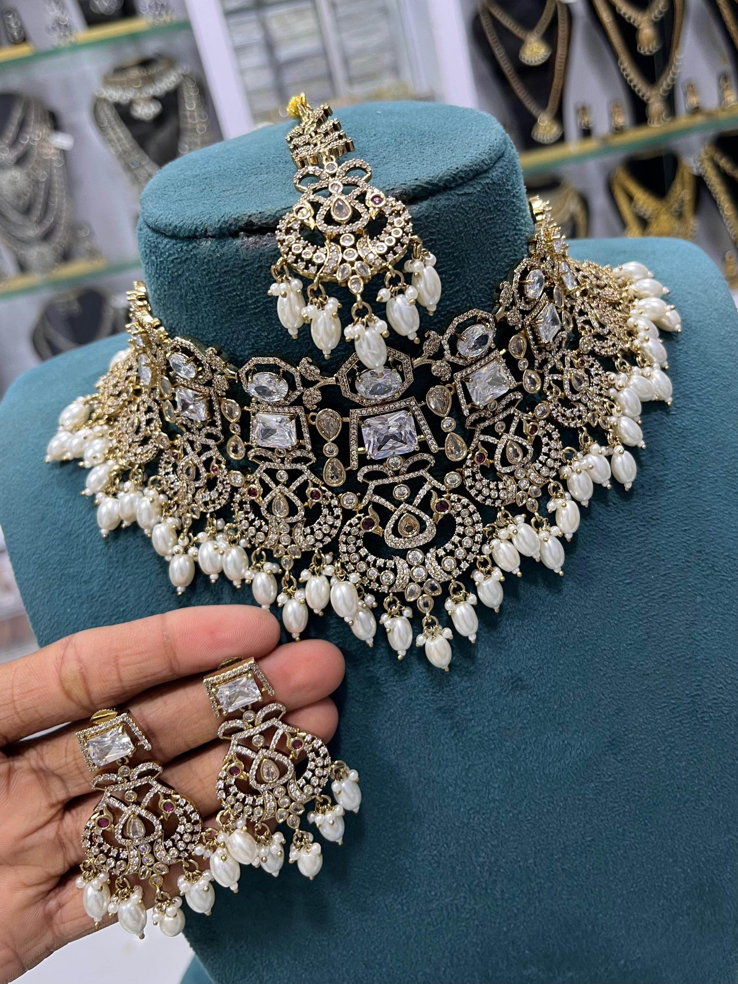 Victorian Polish with AD Stones Bridal Choker - Nakshatra Jewels