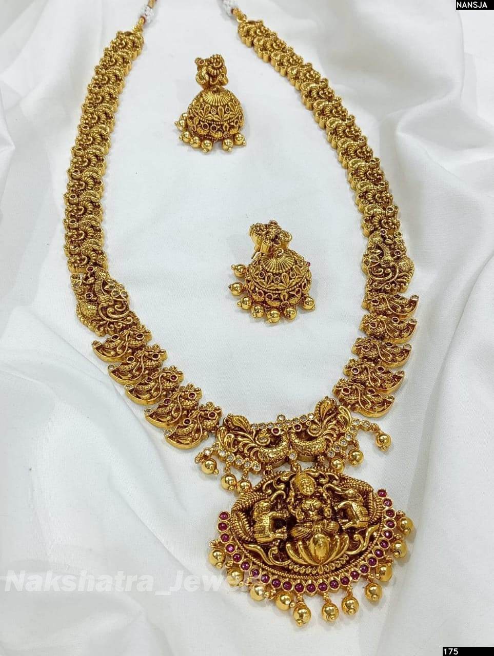 Nagasi Work with Kempu Stones Haram - Nakshatra Jewels