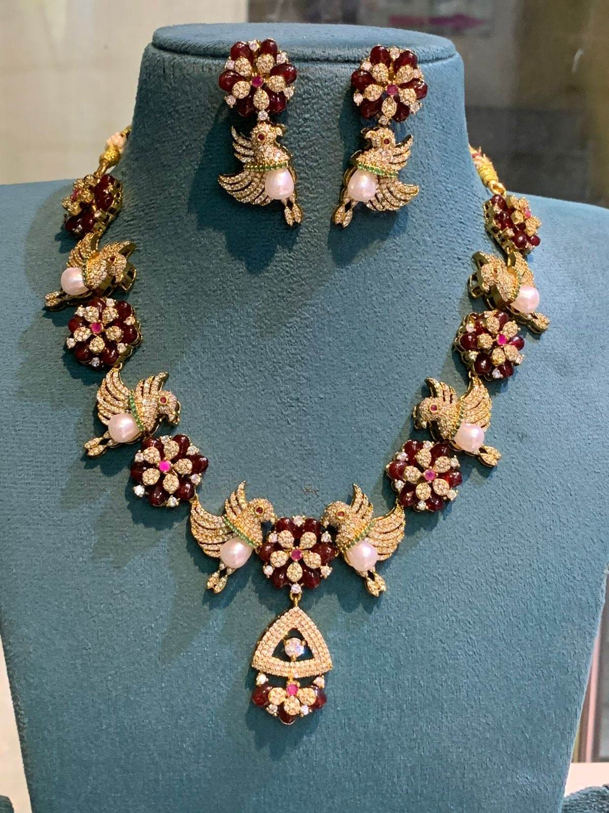 Victorian Polish AD Stones Designer Necklace - Nakshatra Jewels