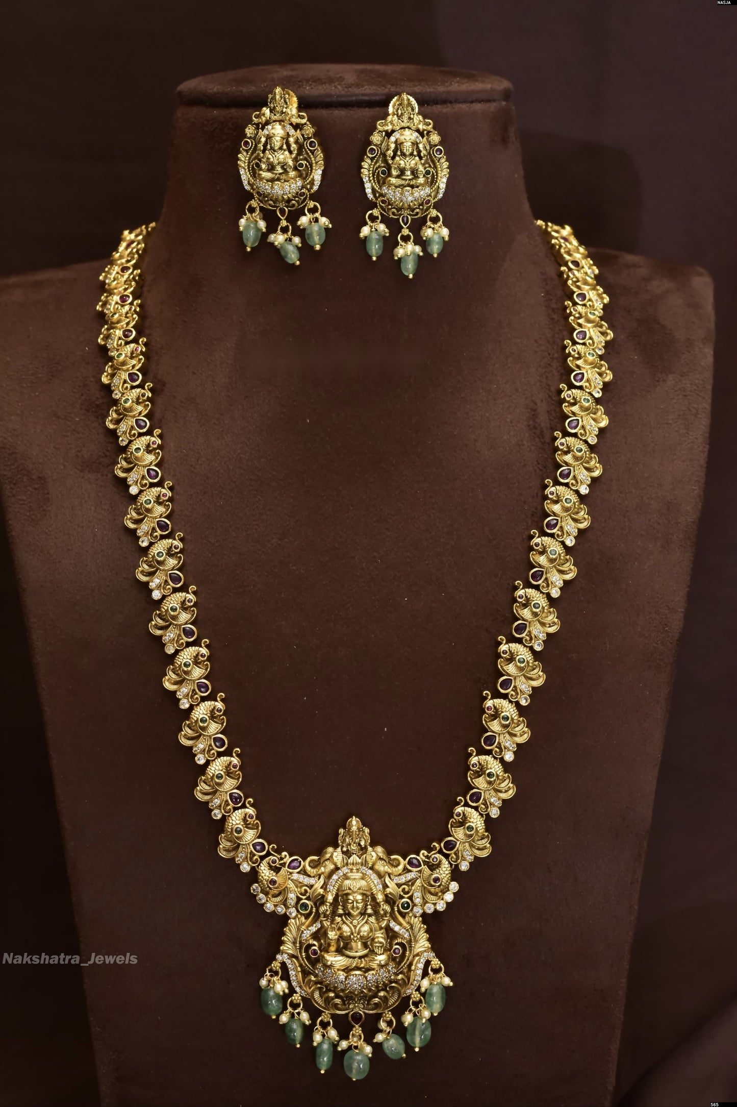 Nakshi Work with Kempu Stones Bridal Haram
