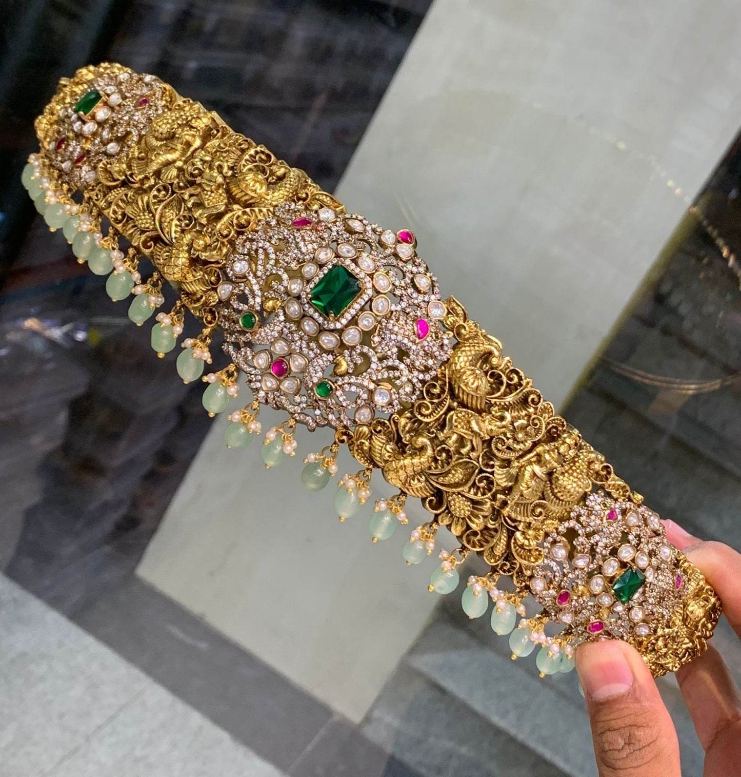 Nakshi Work with AD Stones Bridal Hip Belt - Nakshatra Jewels