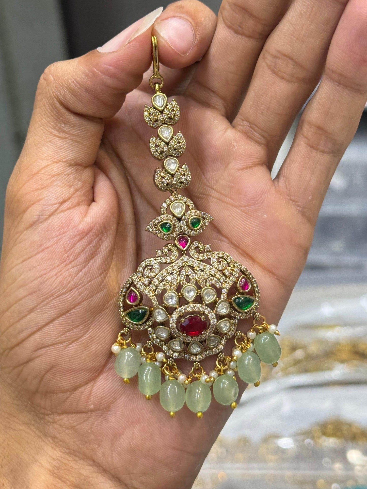 Victorian Polish AD Stones Tikka - Nakshatra Jewels