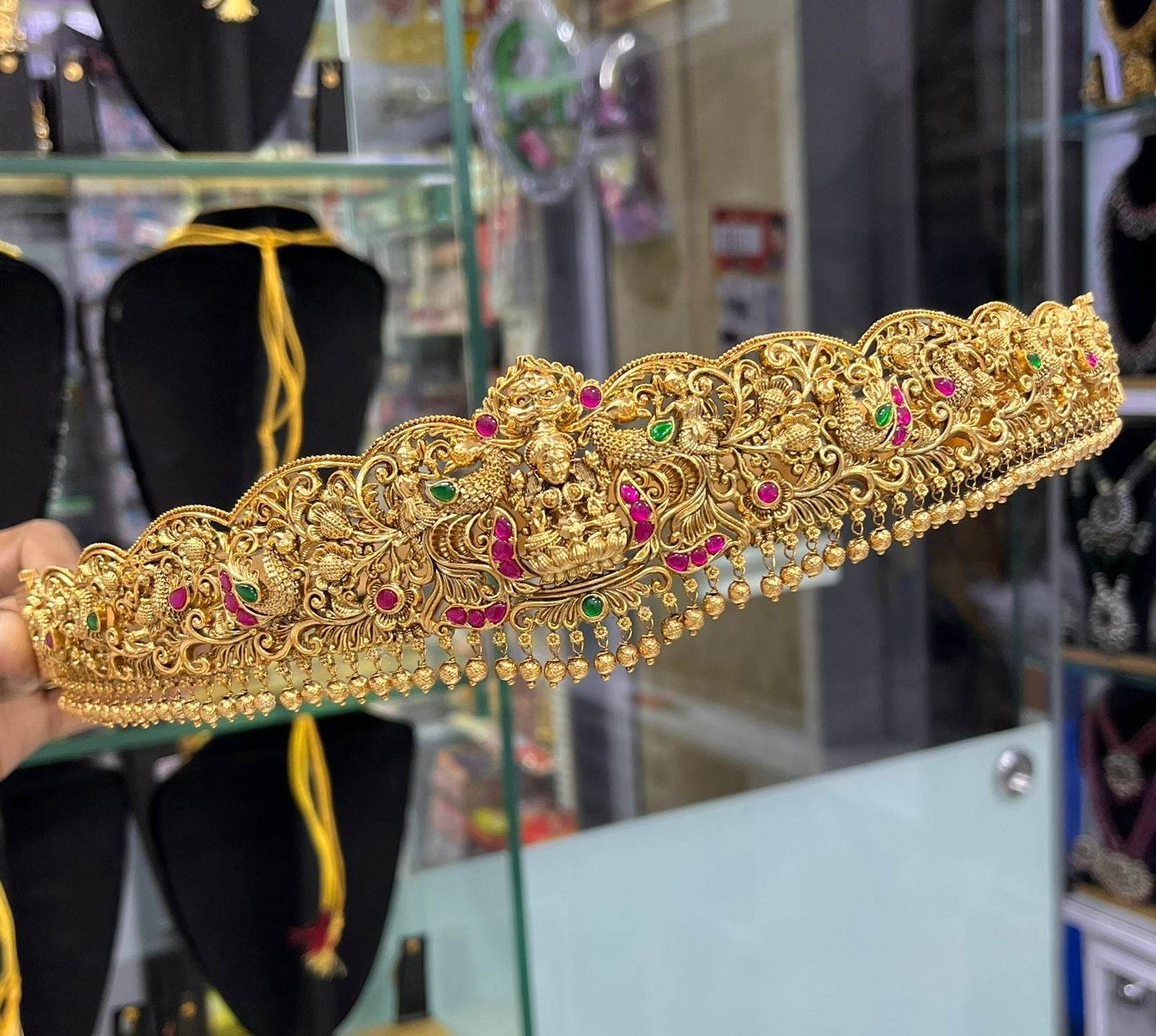 Nagasi work with Kundan Stones Bridal Hip Belt - Nakshatra Jewels
