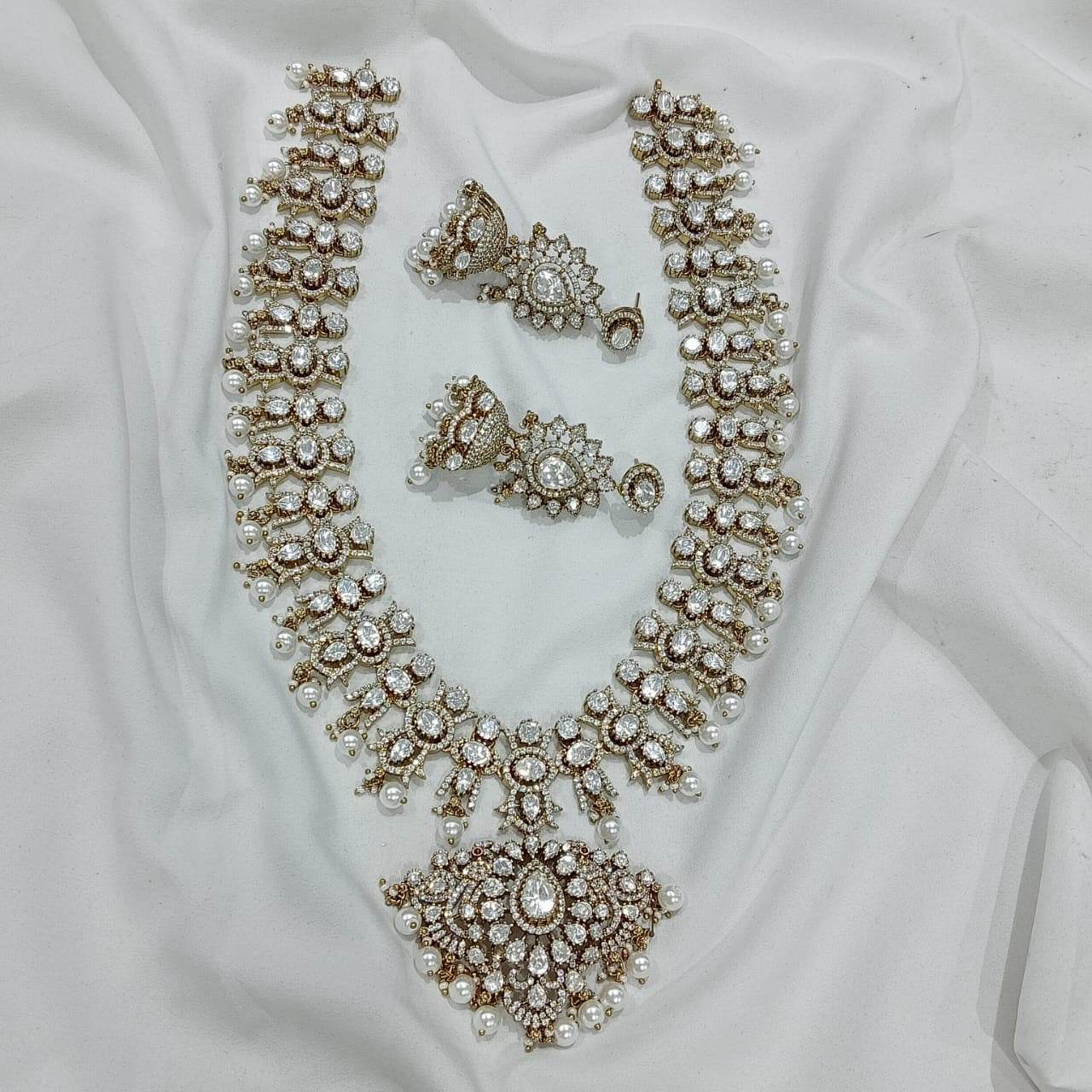 Victorian Polish AD & Moissanite Stones Bridal Haram - Nakshatra Jewels