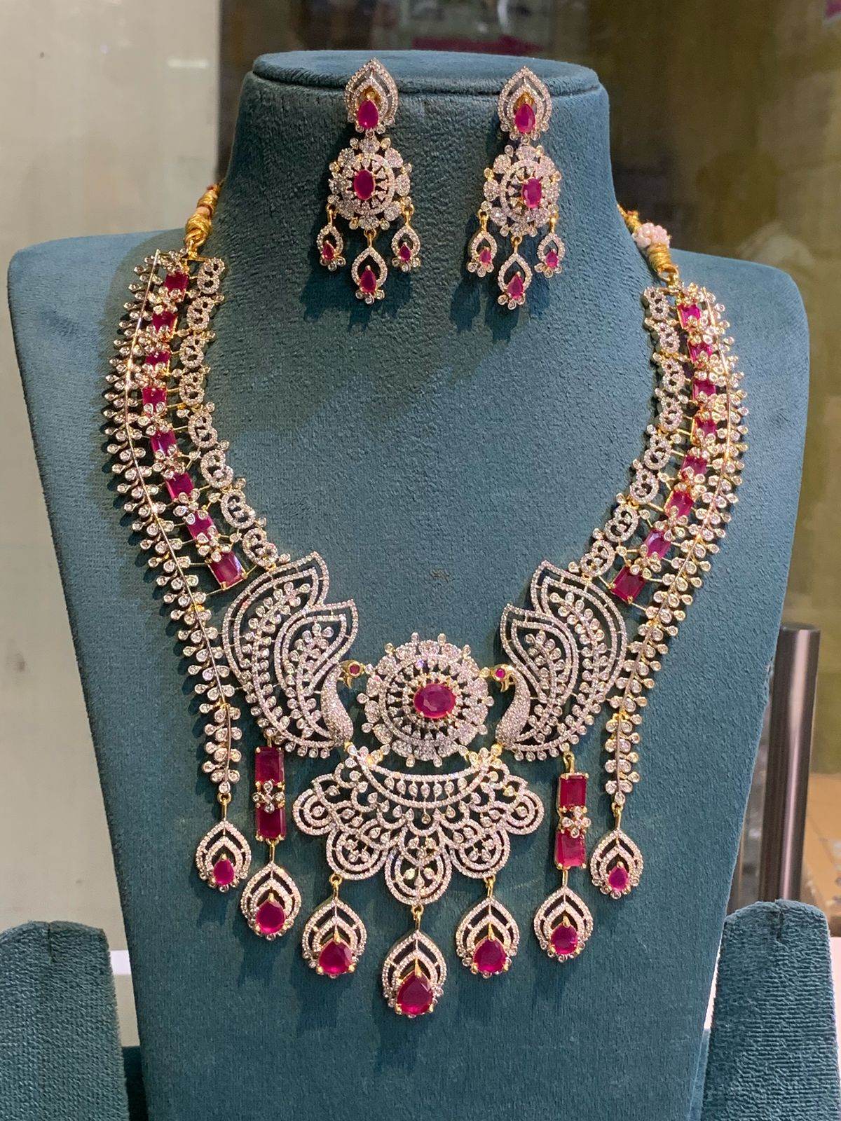 American Diamond Stones Bridal Necklace - Nakshatra Jewels