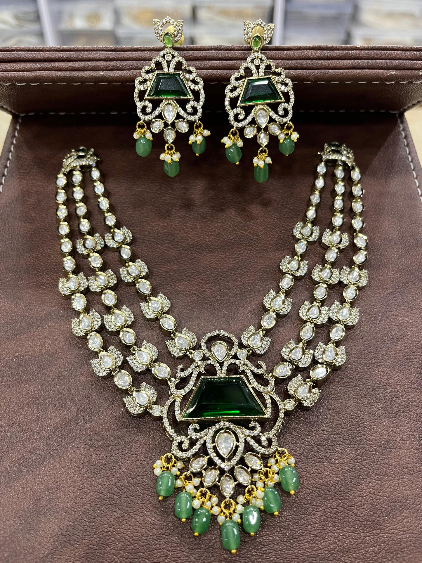 Victorian Polish with AD & Mossianite Stones Bridal Necklace