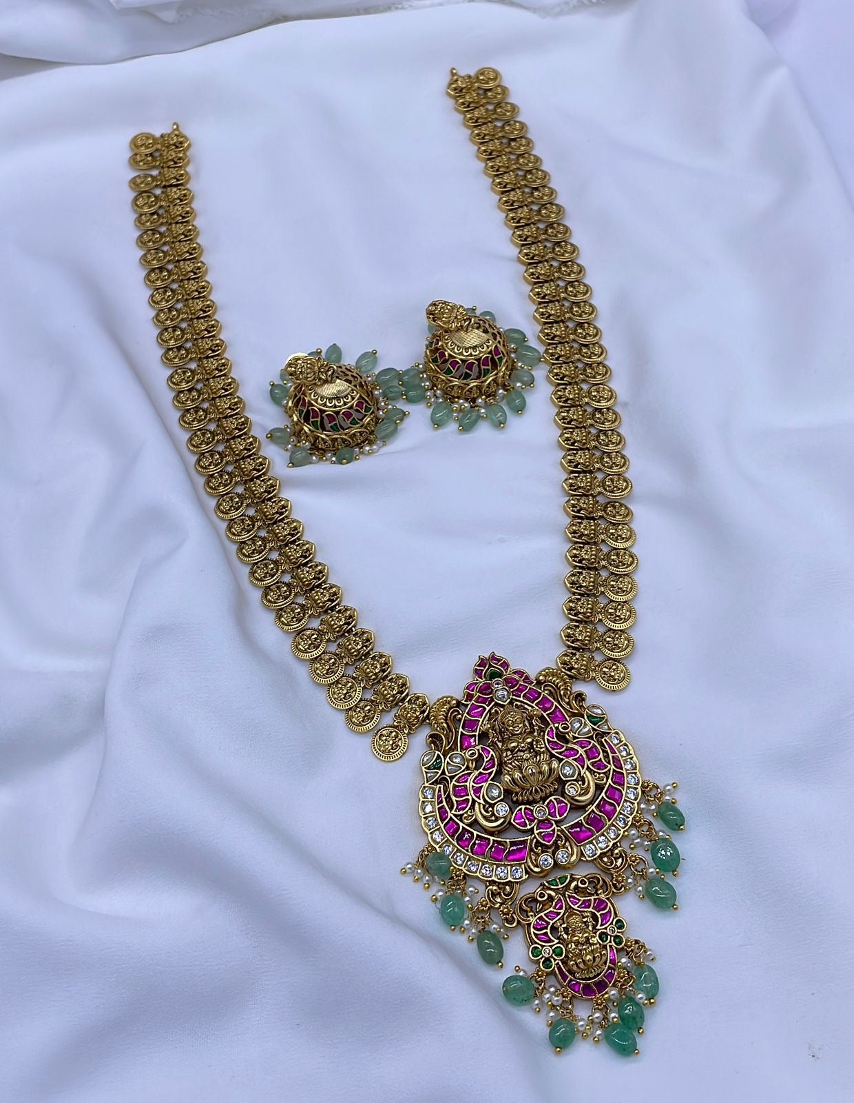 Nagasi work with Kundan Stones Bridal Kaasu Haram