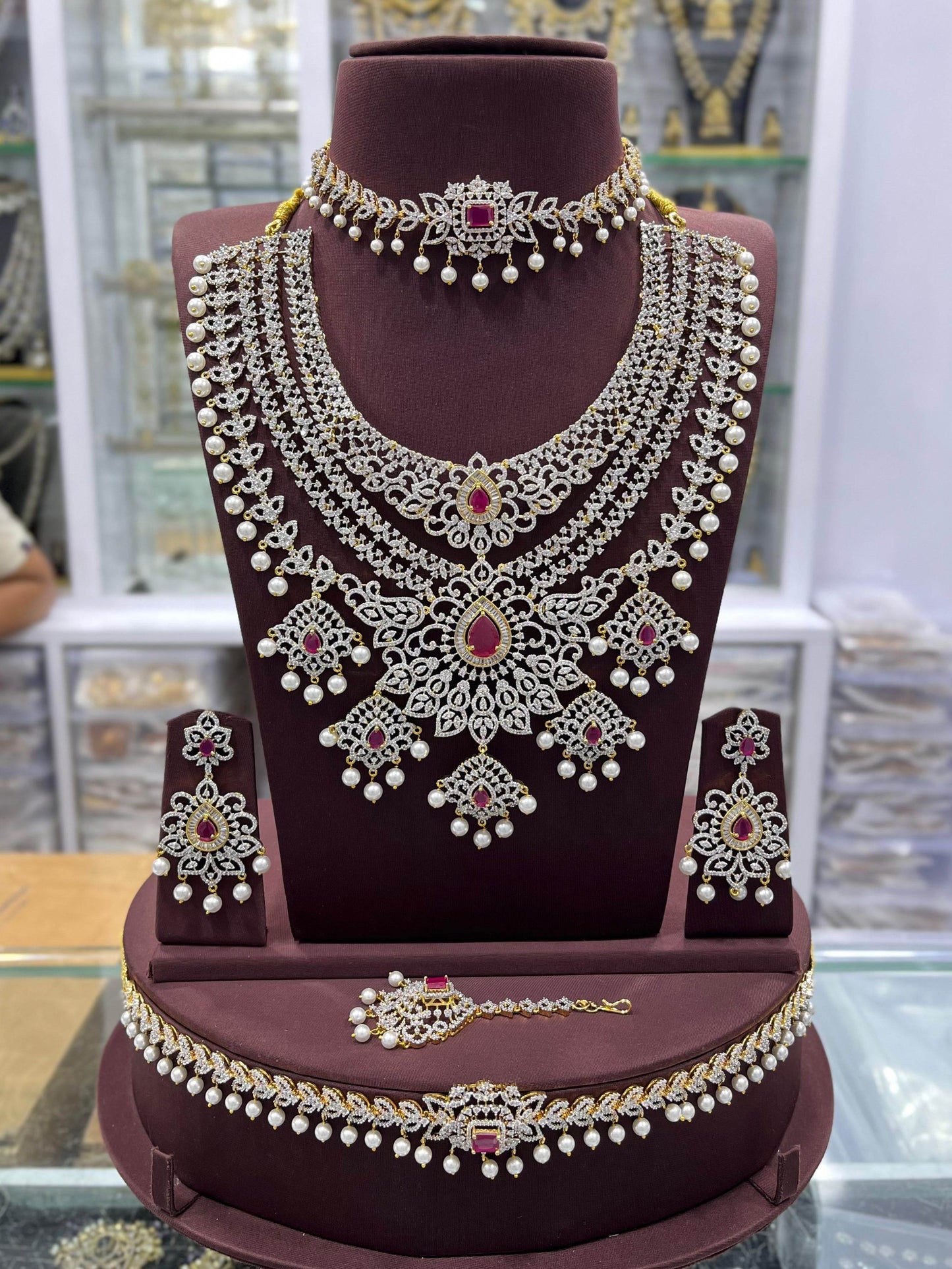 American Diamond Stones Bridal Combo Set - Nakshatra Jewels