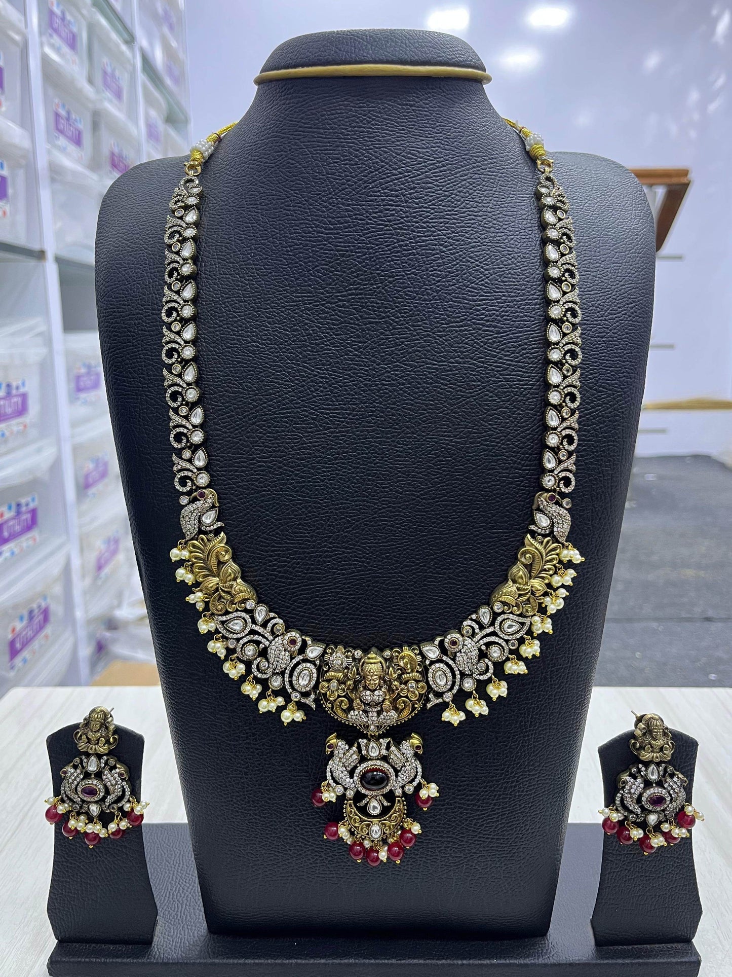 Victorian Polish with AD Stones and Nakshi work Haram - Nakshatra Jewels