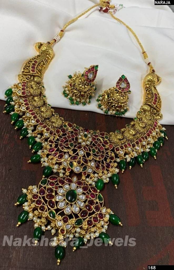 Nagasi Work with Kempu Stones Bridal Necklace - Nakshatra Jewels