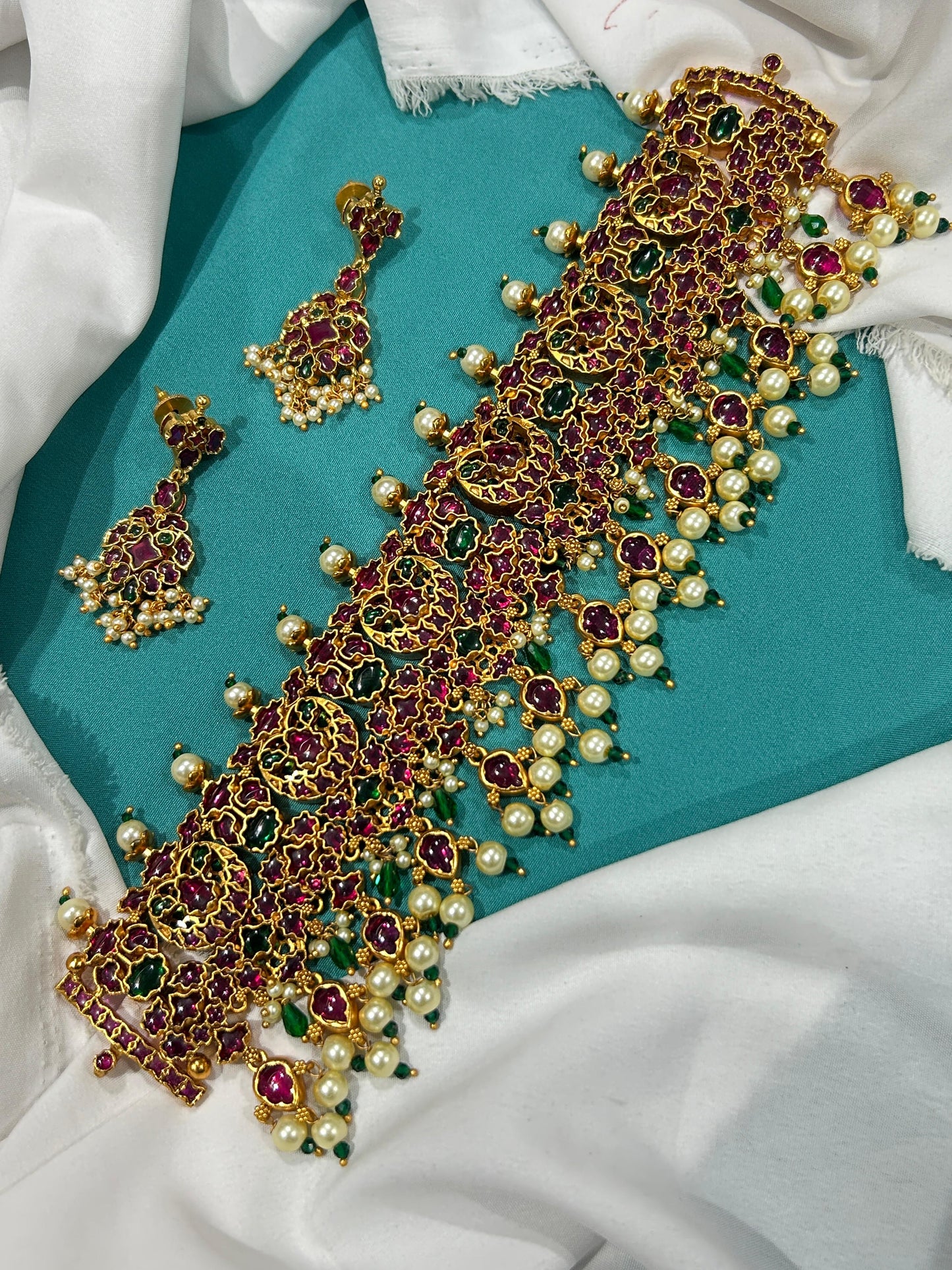 Nakshi Work with Kempu Stones Bridal Choker