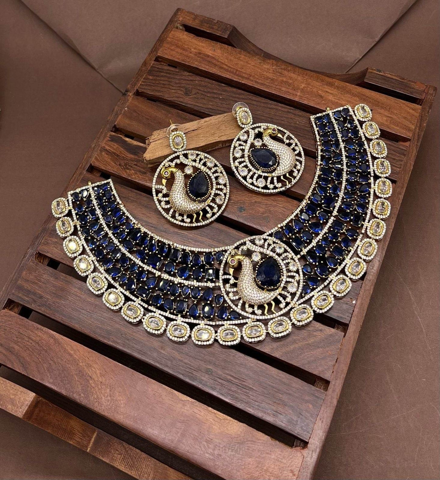 Victorian Polish with AD Stones Neck set - Nakshatra Jewels