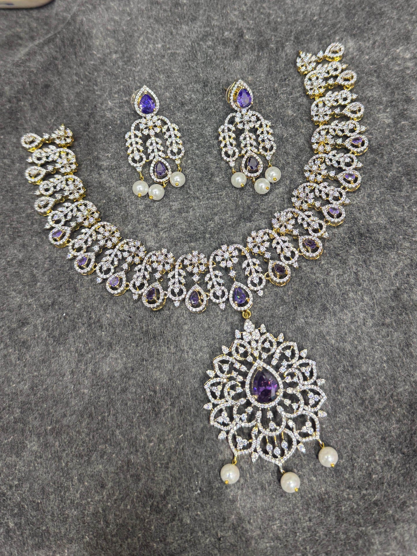 American Diamond Stones Bridal Neck set - Nakshatra Jewels