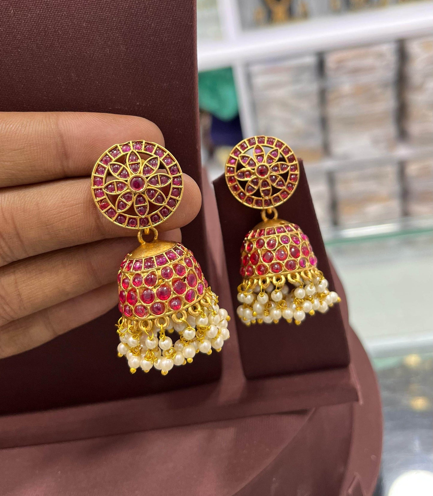 Premium Matt with Kempu Stones Earrings - Nakshatra Jewels