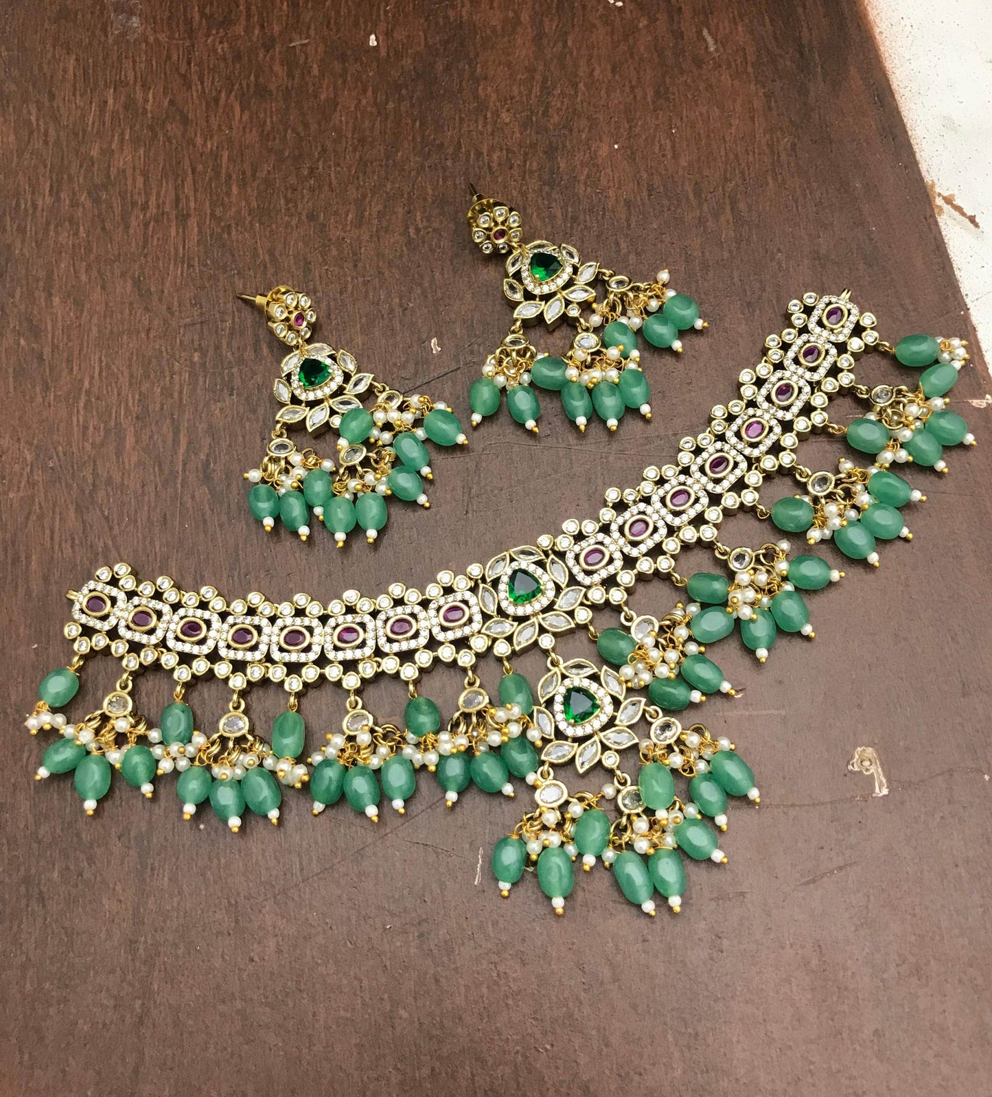 Victorian Polish AD Stones Choker - Nakshatra Jewels