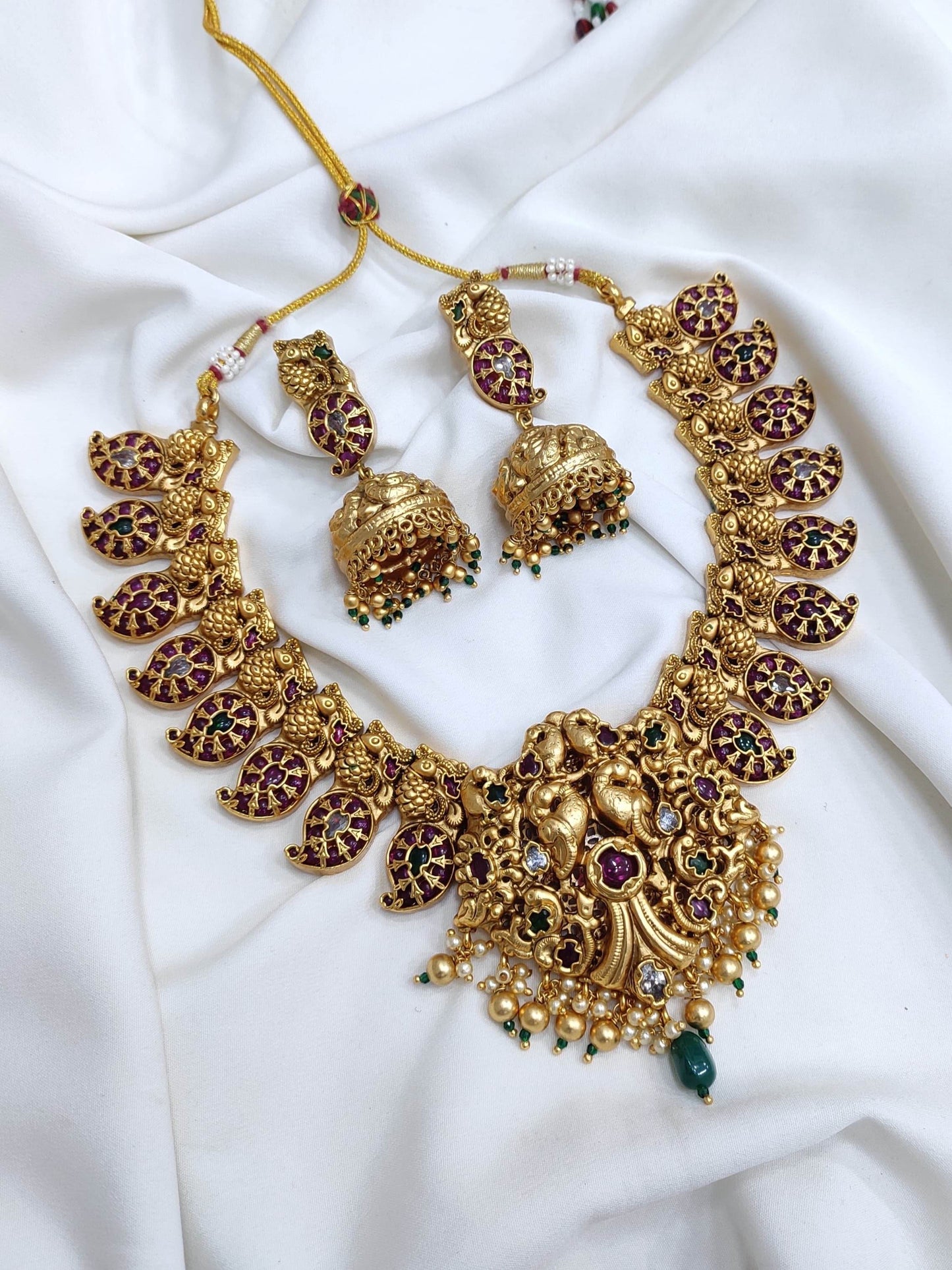 Nagasi Work with Kempu Stones Bridal Necklace - Nakshatra Jewels