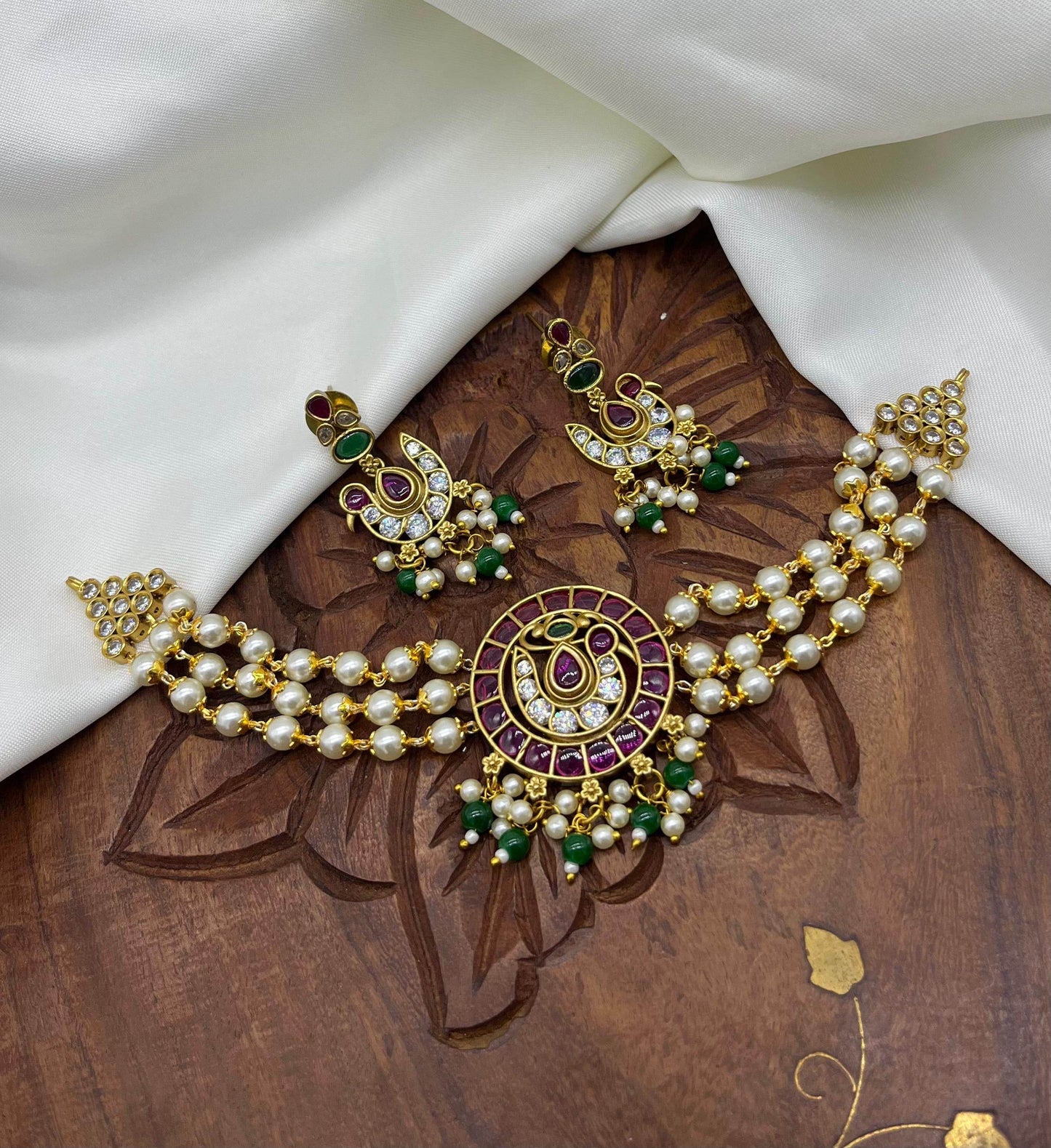 Premium Matt with Kempu Stones Choker - Nakshatra Jewels
