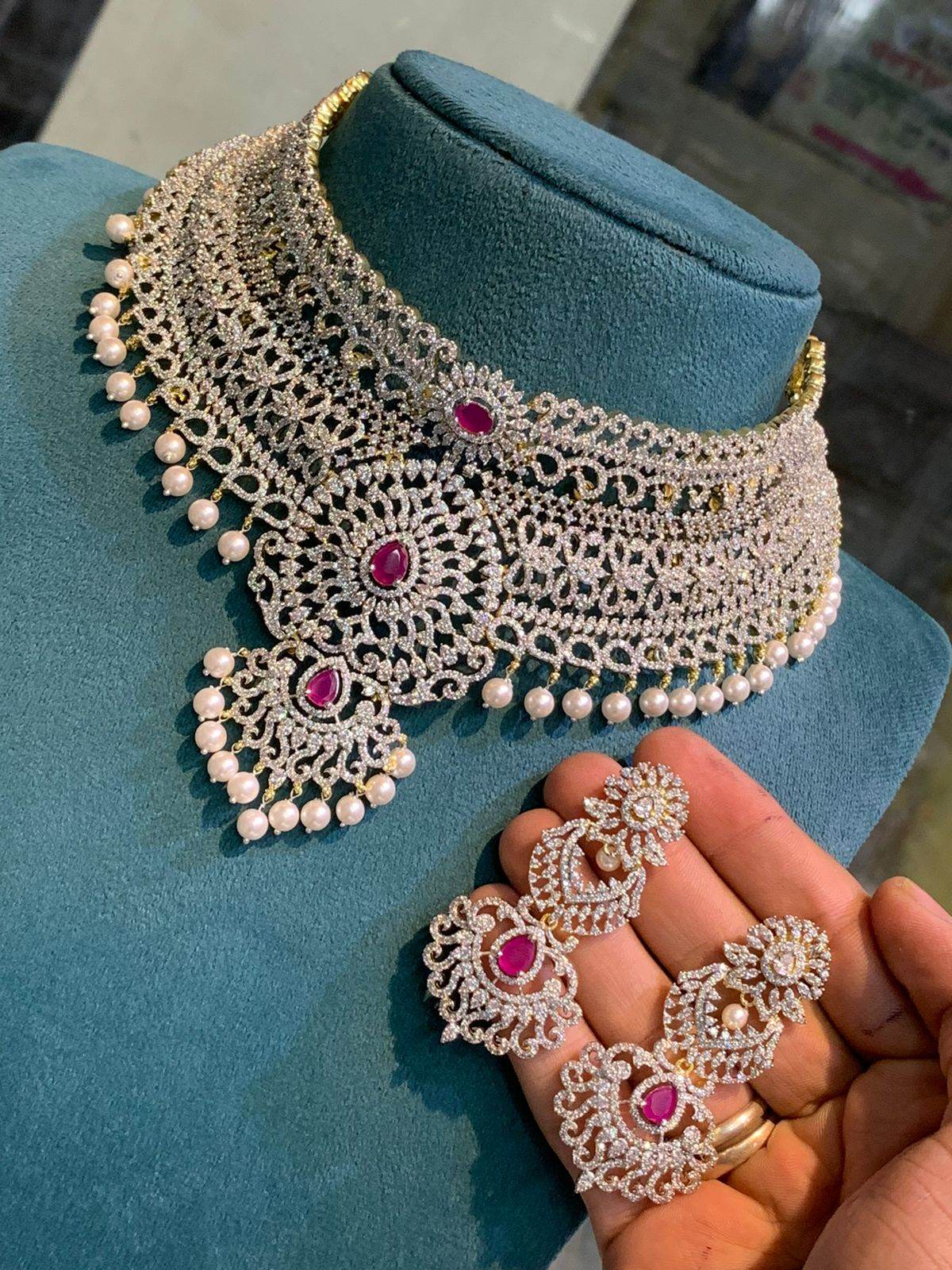 American Diamond Stones Bridal Choker - Nakshatra Jewels