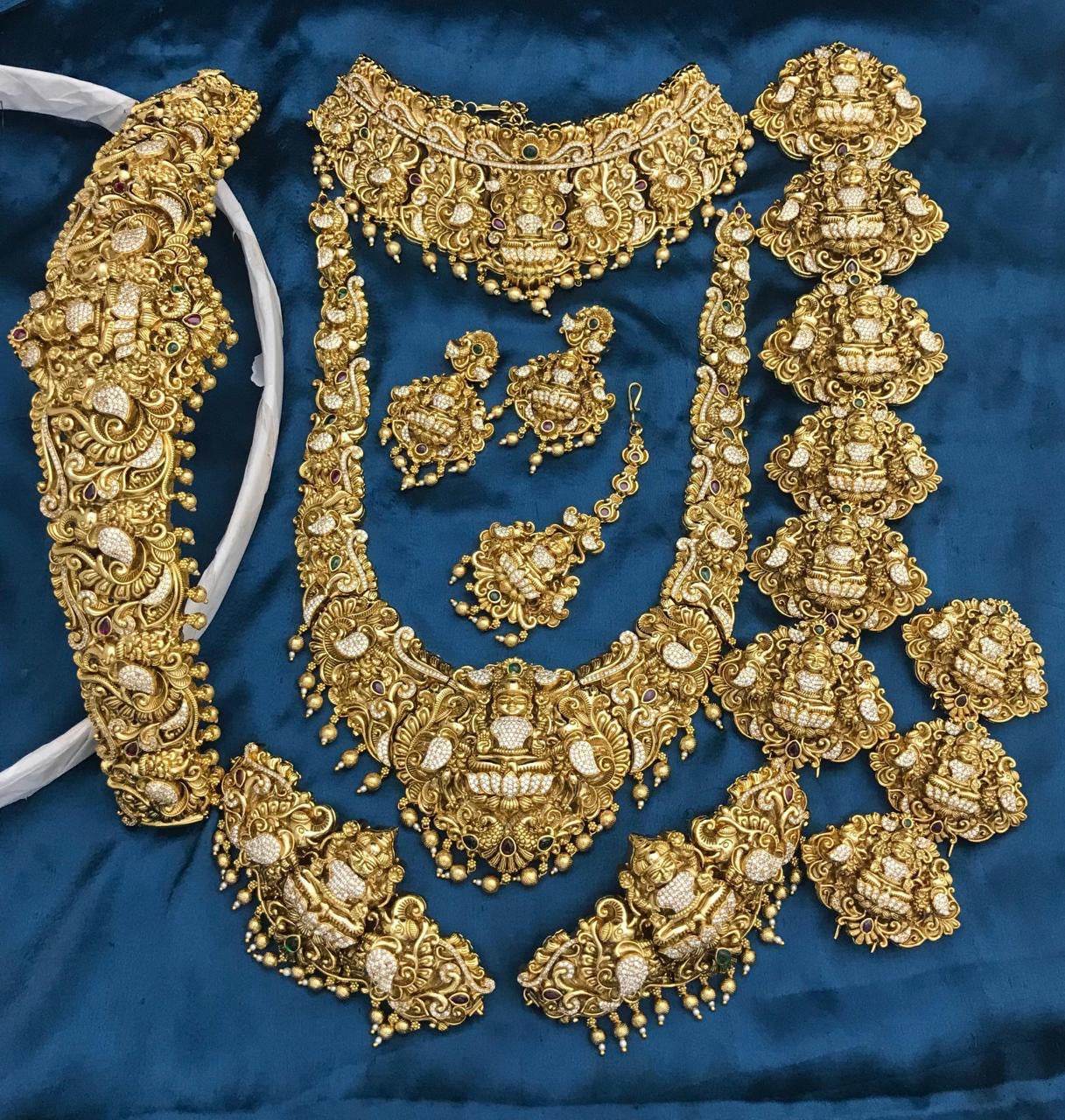 Nakshi Work with AD Stones Bridal Set (Gold Replica) - Nakshatra Jewels