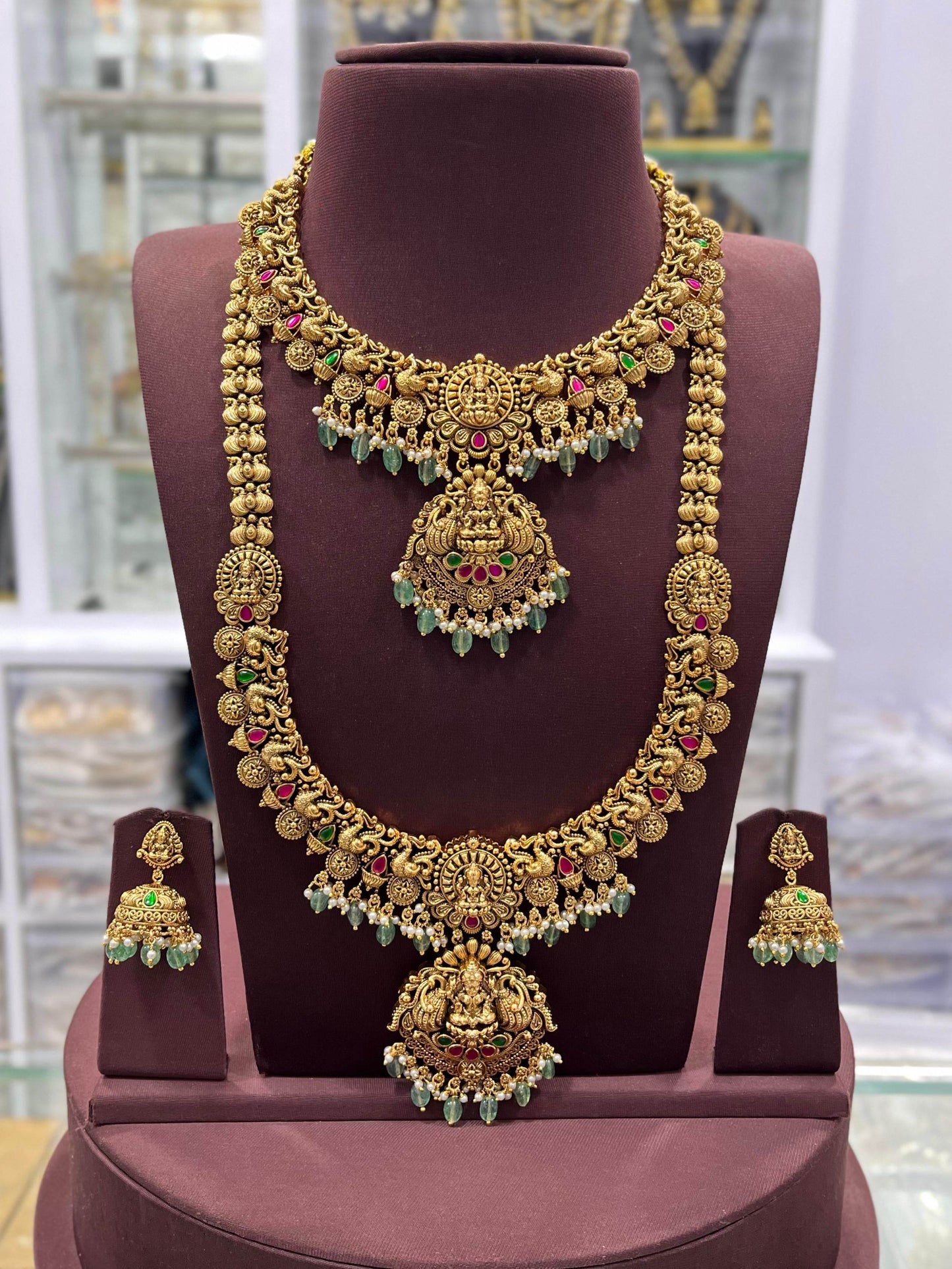 Nakshi Work with Jaadu Kundan Stones Bridal Combo Set - Nakshatra Jewels