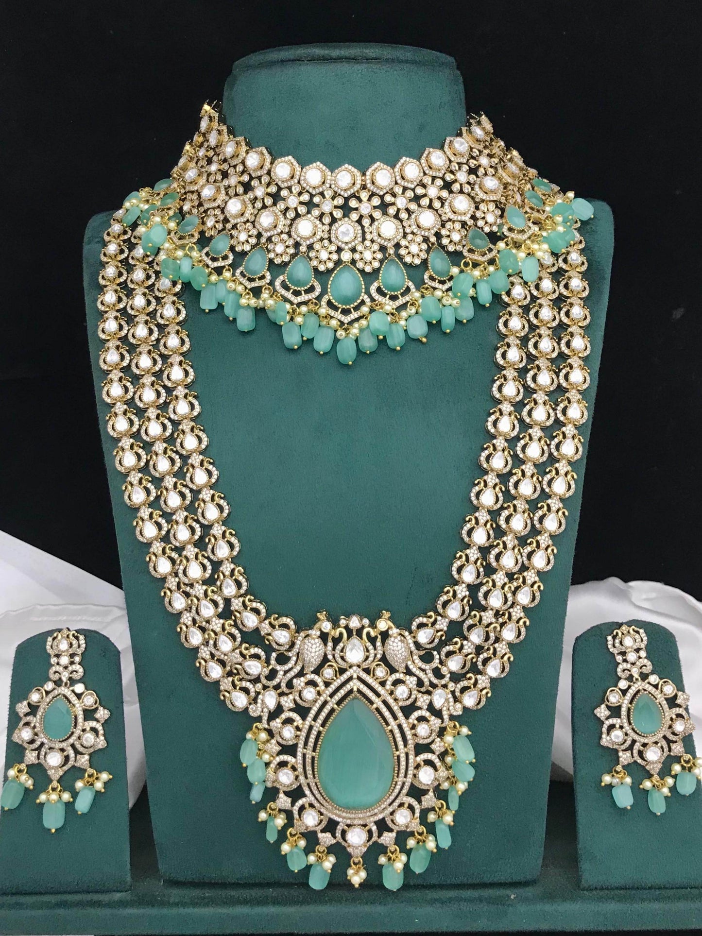 Moissanite Stones Bridal Combo Set - Nakshatra Jewels