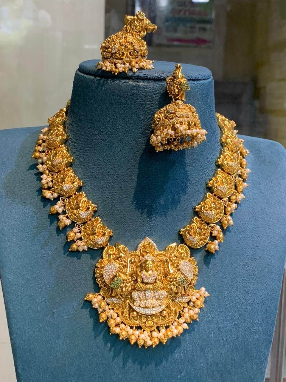 Nakshi Work with AD Stones Necklace (Gold Replica) - Nakshatra Jewels