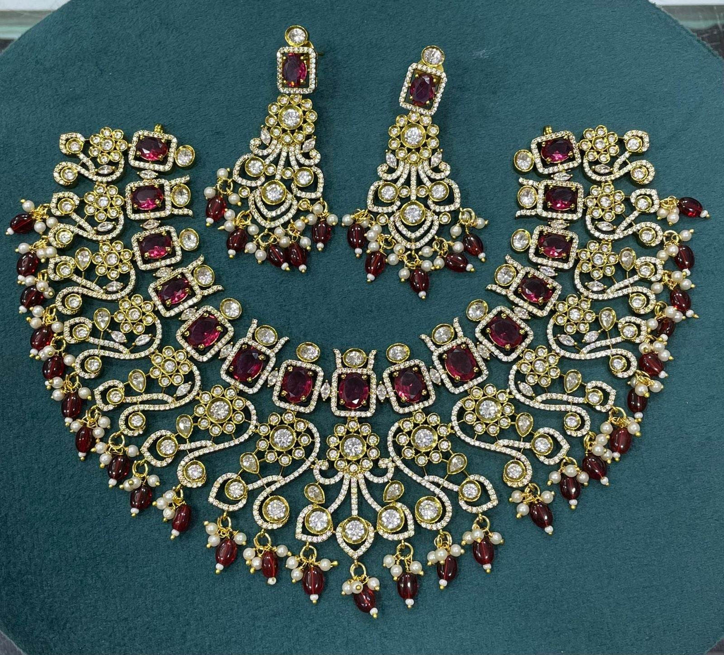 Victorian Polish with AD Stones Bridal Neck Set - Nakshatra Jewels