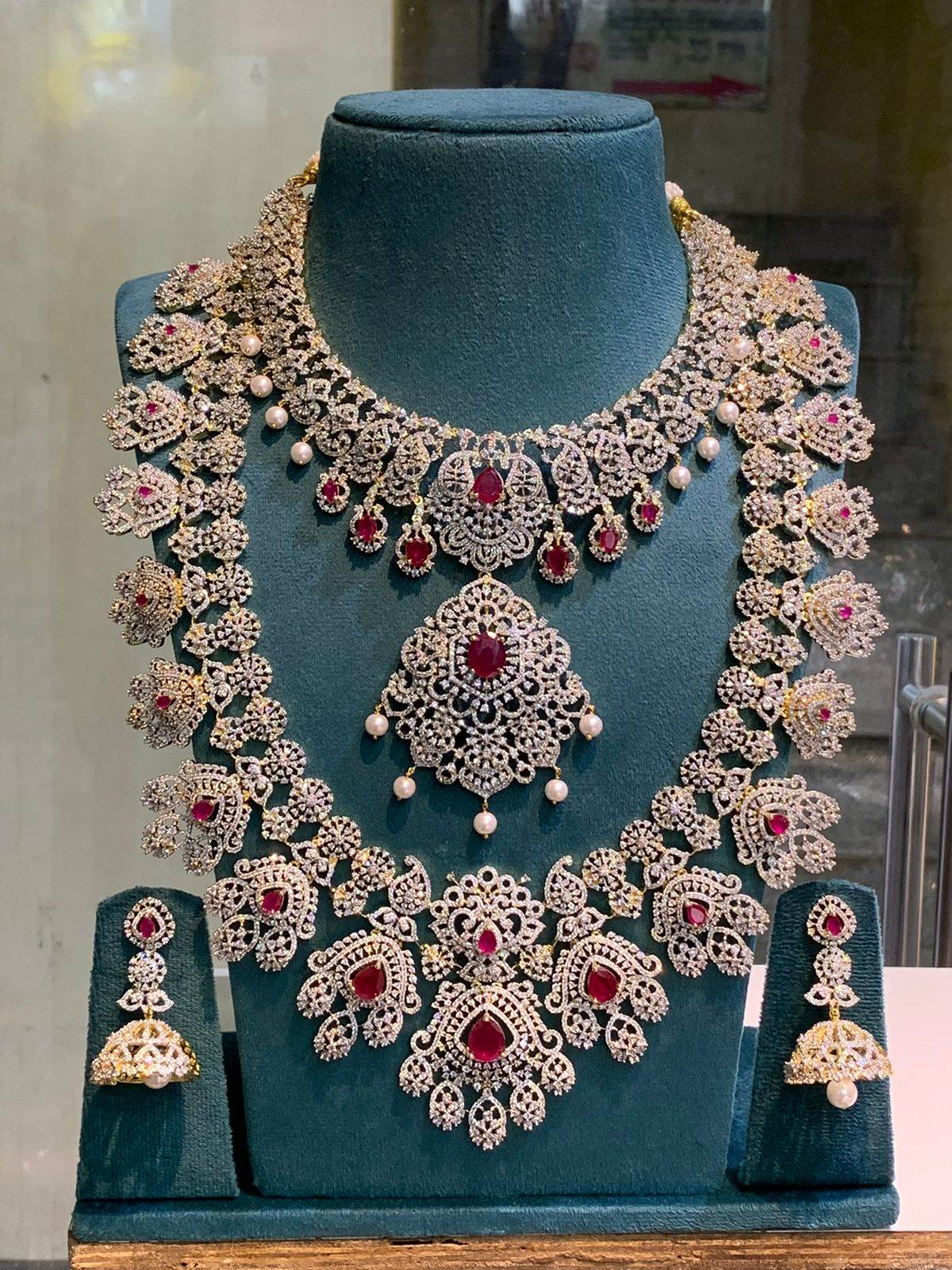 American Diamond Stones Bridal Combo Set - Nakshatra Jewels
