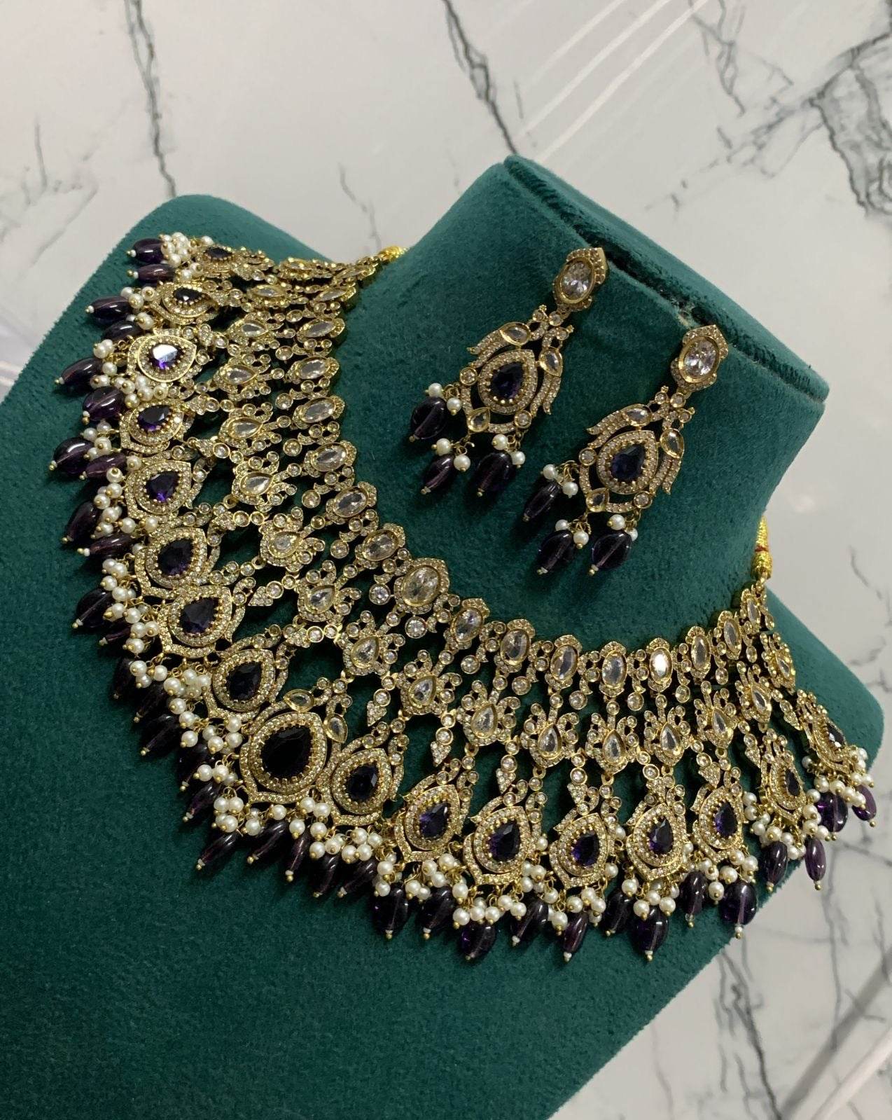 Victorian Polish with AD Stones Bridal Choker - Nakshatra Jewels
